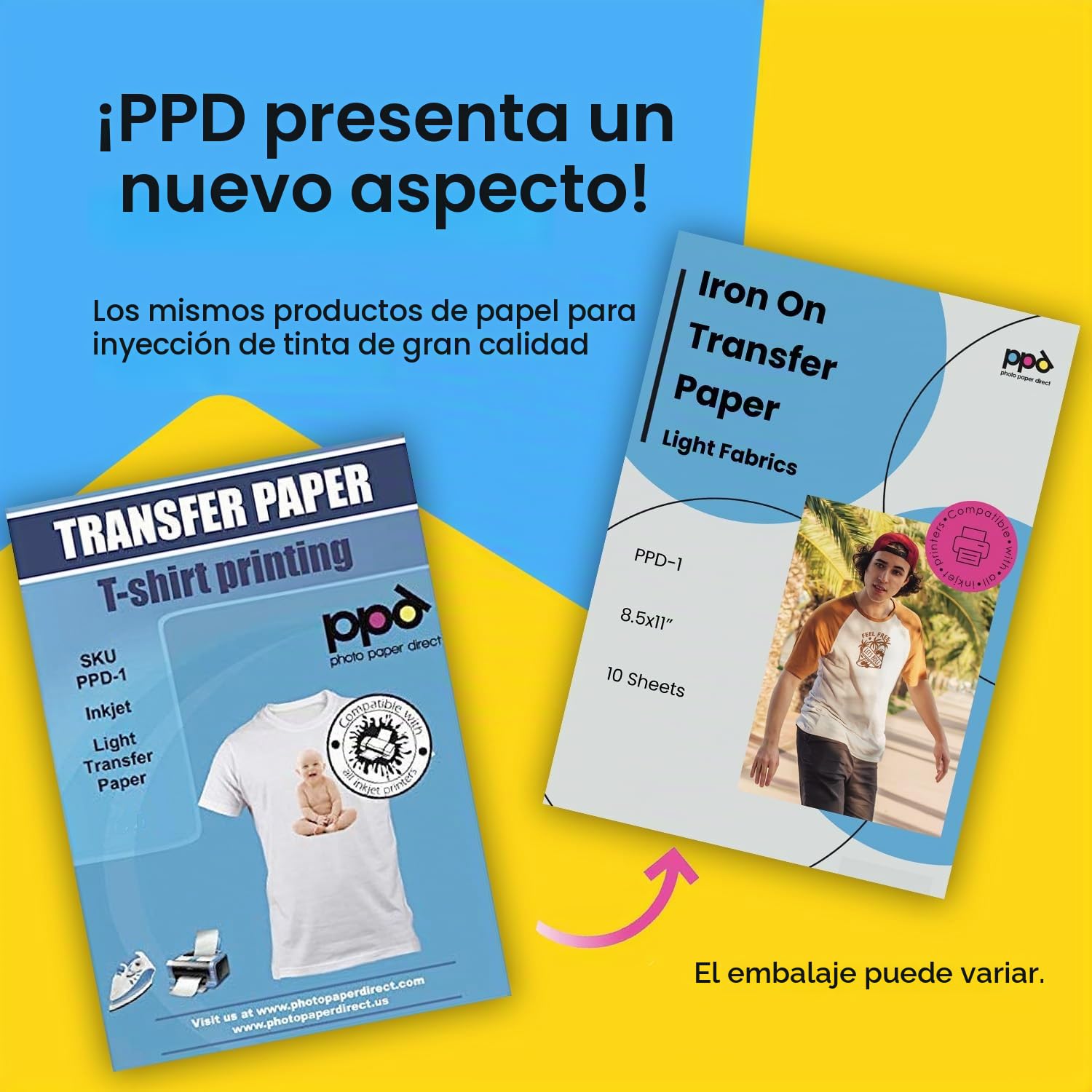 PPD A4 x 10 Hojas de Papel de Transferencia Térmica Para Camisetas, Mascarillas y Tejidos Claros - Para Impresoras de Inyección de Tinta Inkjet - PPD-1-10
