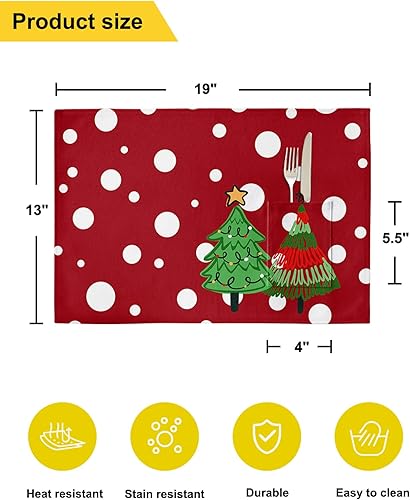 Miniatura 6 de Bohemia Christmas Table Placemats for Dining Table Set of 2,Cotton Linen Cloth Kitchen Place Mats with Pocket,Washable Burlap