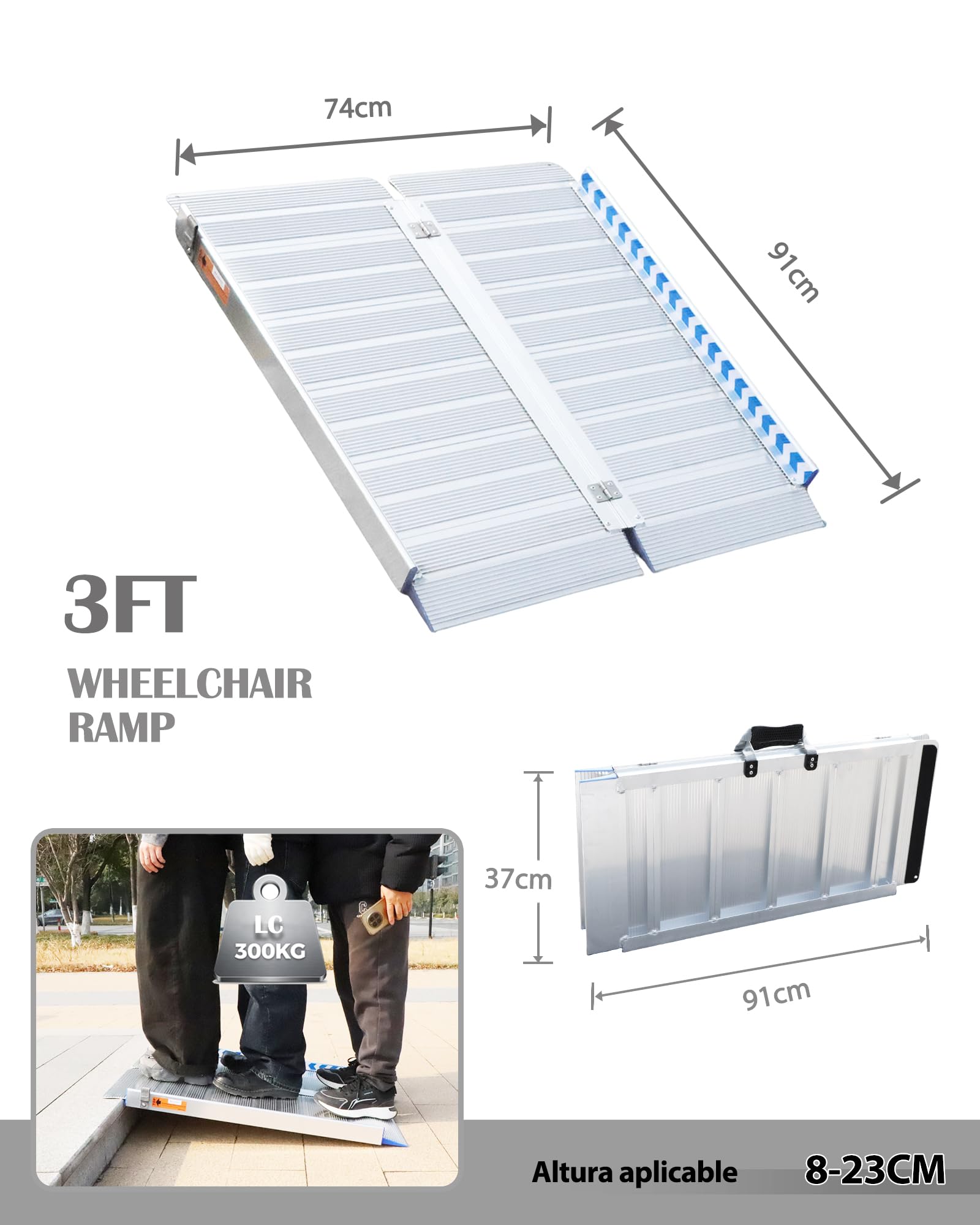ANYBOY 91CM rampas para sillas de Ruedas,Resistencia de 300 kg,rampa Plegable Carga Silla de Ruedas,rampa minusvalidos portatil | 300 kg de carga, rampa de acceso para escaleras, antideslizante