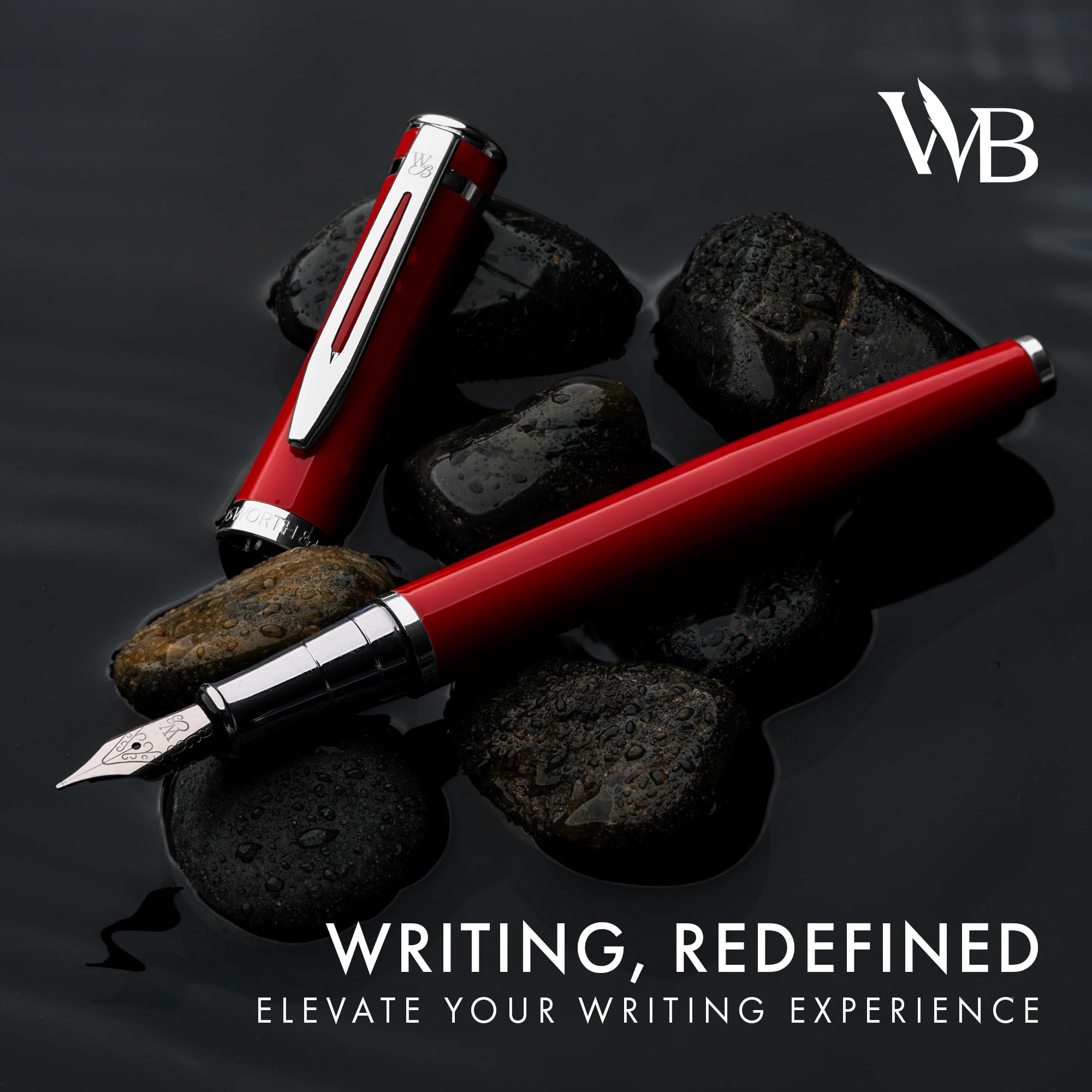 Wordsworth & Black Fountain Pen Set, Medium Nib, Includes 24 Pack Ink Cartridges, Ink Refill Converter & Gift Pouch - Image 2