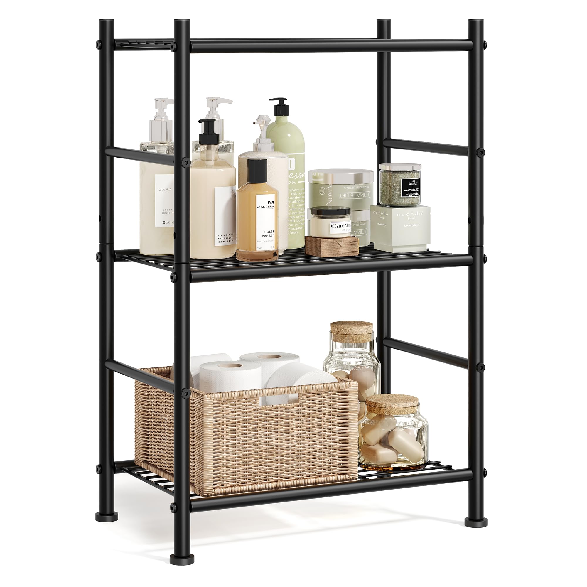 SONGMICS 3-Tier Shelving Unit, Steel Storage Rack, Easy Assembly, 40 x 30 x 77.5 cm, for Kitchen, Living Room, Bedroom, Matte Black, DAVIAN Collection BSC243BD01