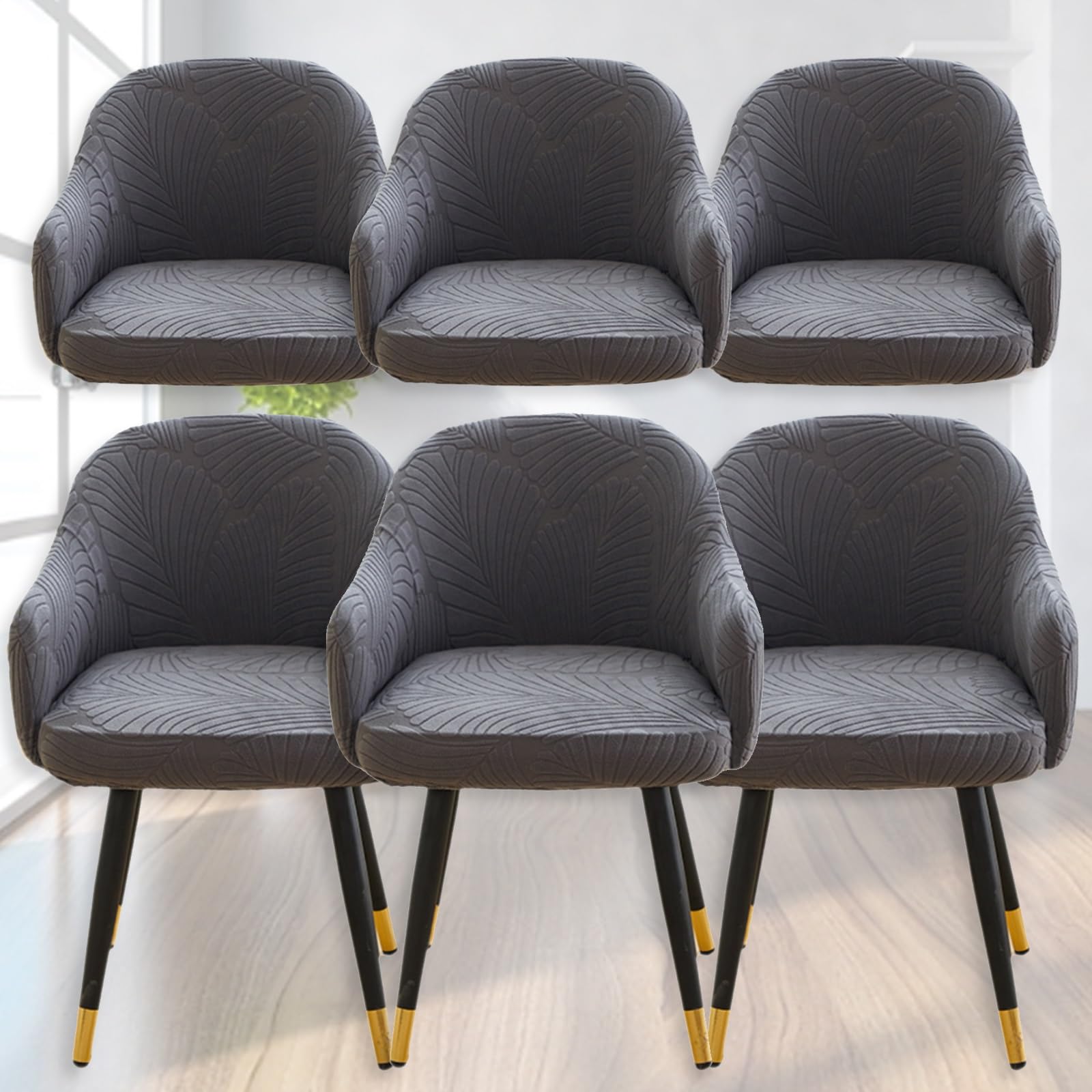 Set di 6 coprisedie elastiche da ufficio con braccioli, per sedie da pranzo, per soggiorno e cucina, protezione per mobili, colore: grigio scuro