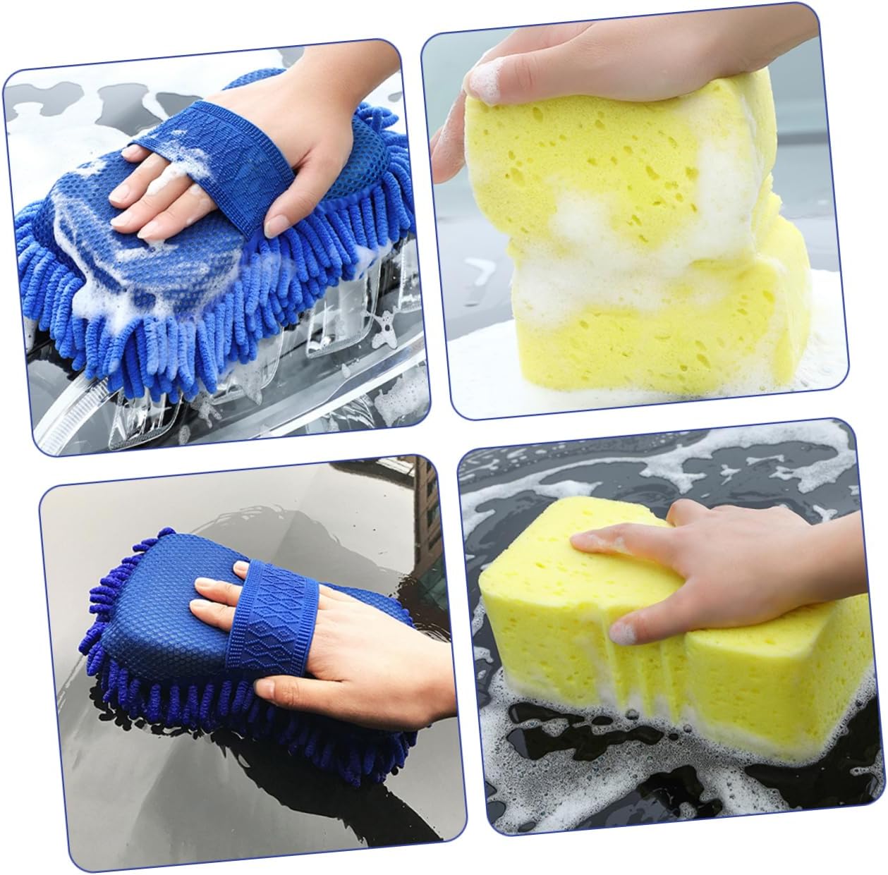 SOLUSTRE 2pcs Microfiber Car Wash Sponge Mitts High-Density Auto Polish Sponge Scratch-Resistant Safe for Car Paint Super Absorbent