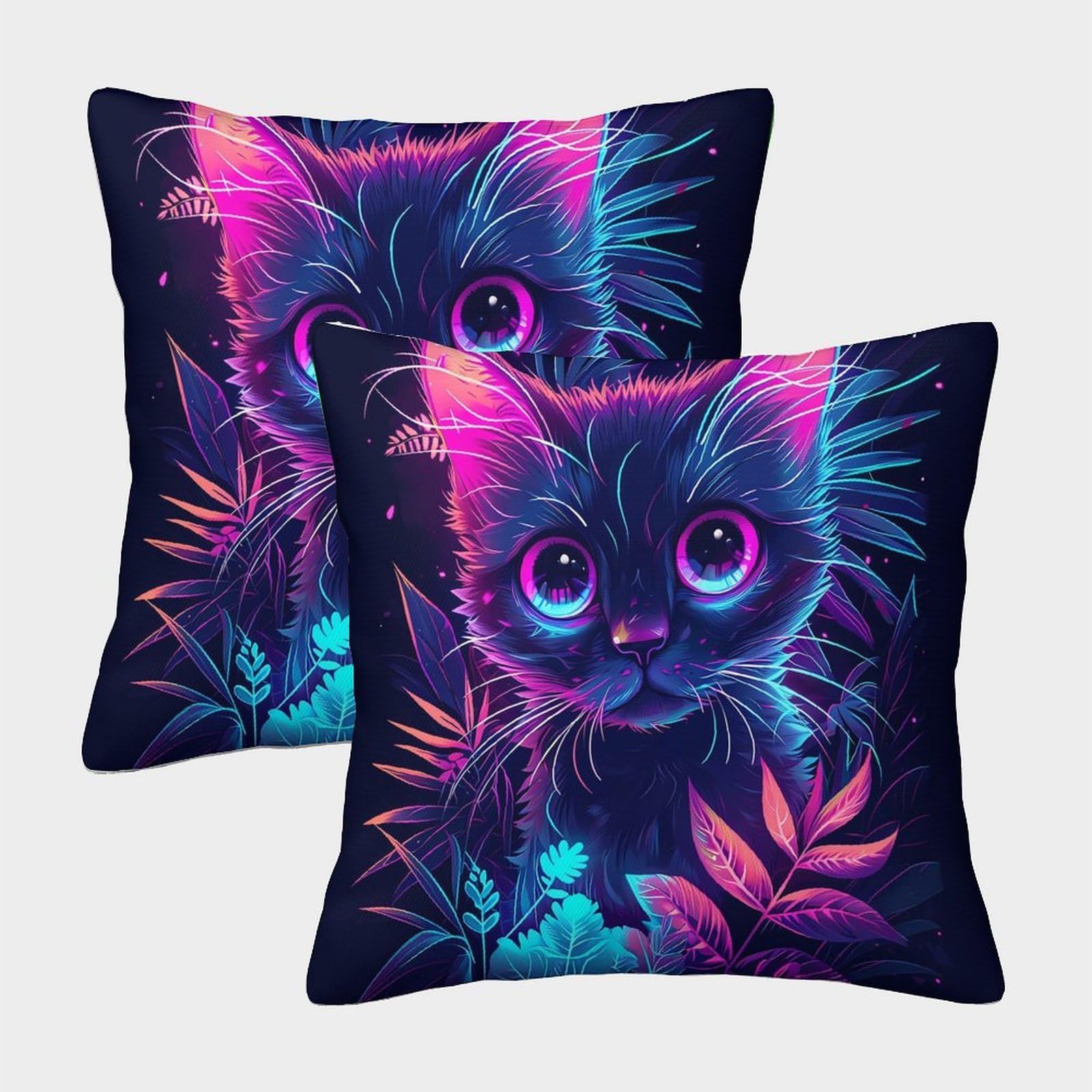 QFVANSIYO Luminous Cat 3D Printed Pillowcase Microfiber Bedroom Decor Kitten Pillow Cover for Adults Teens Home Bedding Soft Breathable 40x40cm