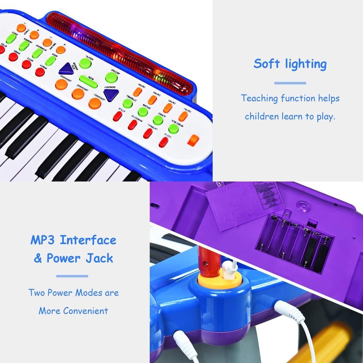 OLAKIDS Kids Piano Keyboard with Microphone, 37 Keys Electronic Musical Instrument Toy with Stool, Lights Record Playback MP3, Toddlers Educational Birthday Gift for Boys Girls Age 3+
