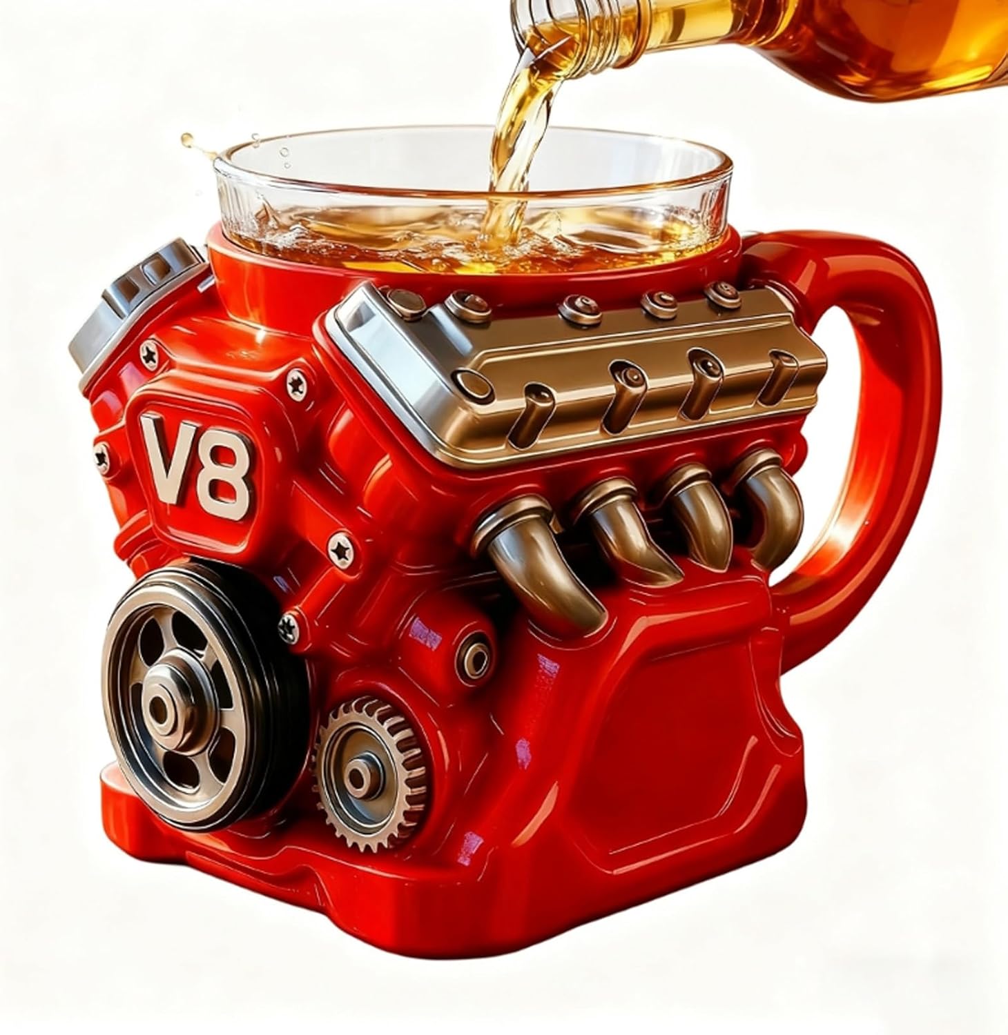 Car Enthusiasts Mug with Ergonomic Handle Large Capacity for Hot Beverages Stainless Steel Drinking Cup Ergonomic Cup