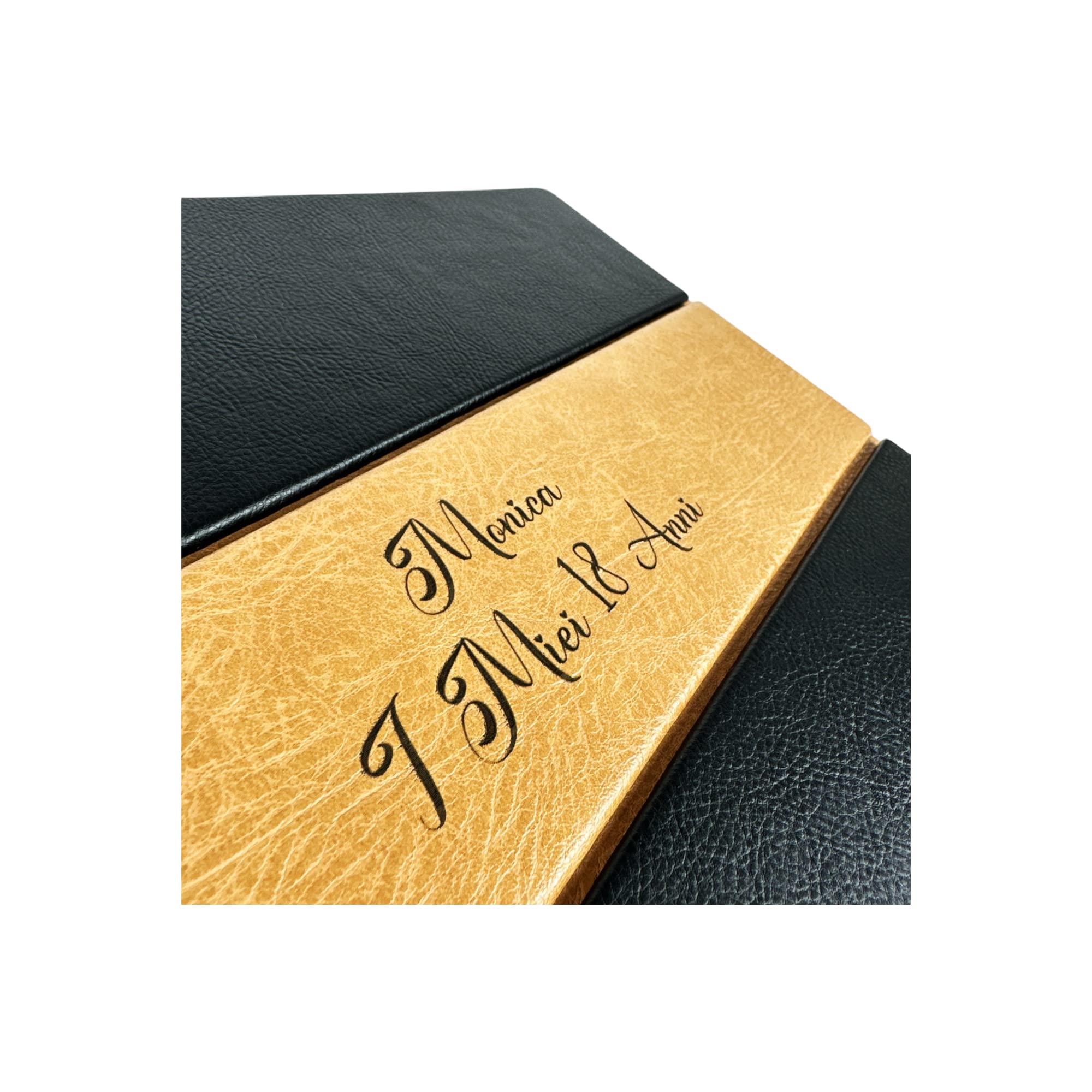 TriVin Art -Saturno- Álbum de fotos artesanal de piel sintética, varios tamaños y personalizable con grabado, ideal para cualquier evento. (negro)
