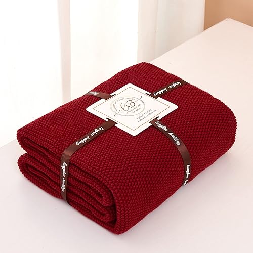 Miniatura 2 de Longhui bedding Manta de punto trenzado de algodón burdeos para sofá, silla, cama, decoración del hogar, 2.5 libras, 50 x 60 pulgadas, con bolsa de