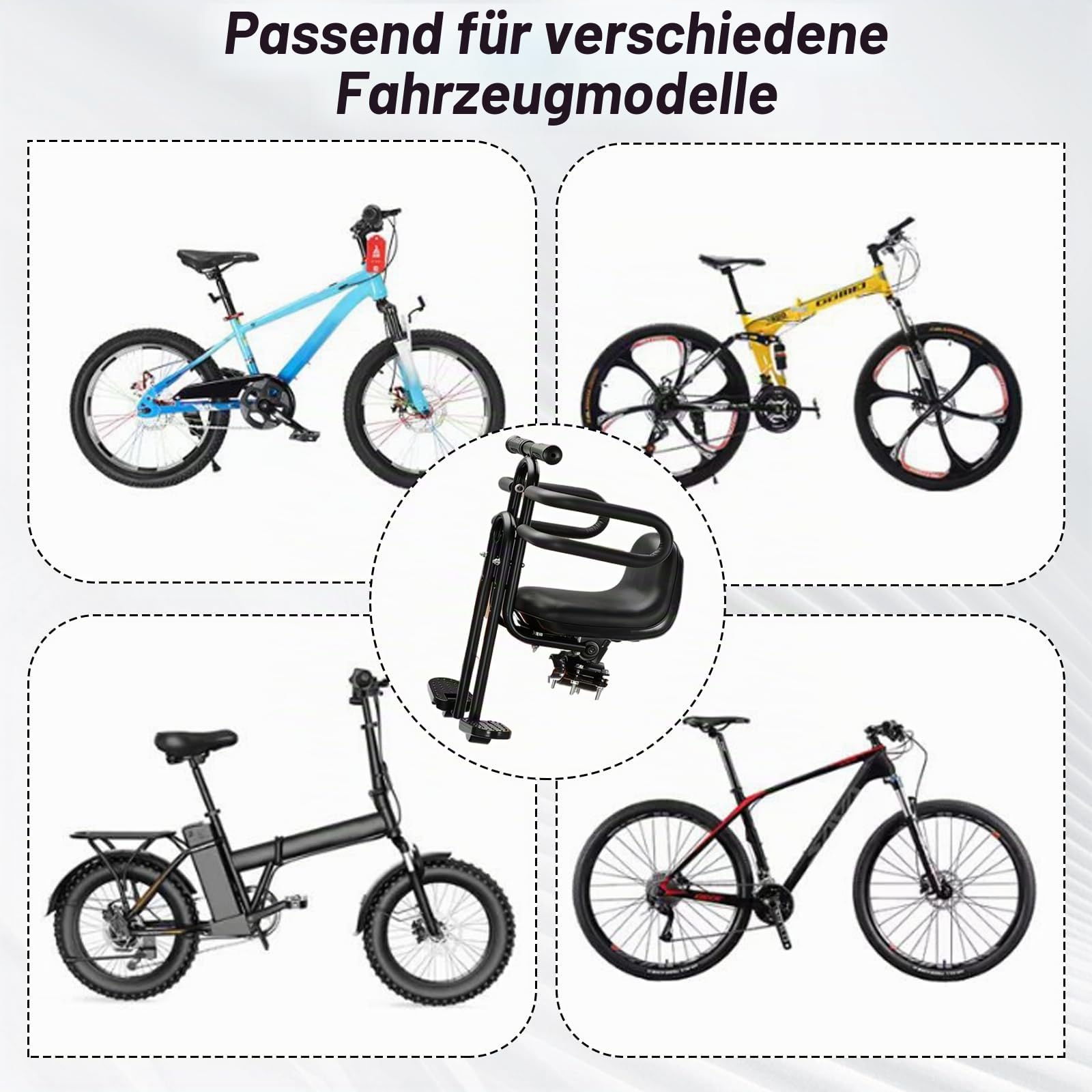Fahrradsitz Kinder Vorne Mountainbike Vorderer Kinderfahrradsitz für Mountainbike & Cityrad Klappbare Fußstützen,Sicherheitsbügel & Gepolsterter Sitz für 2–6 Jahre (bis 30 kg)