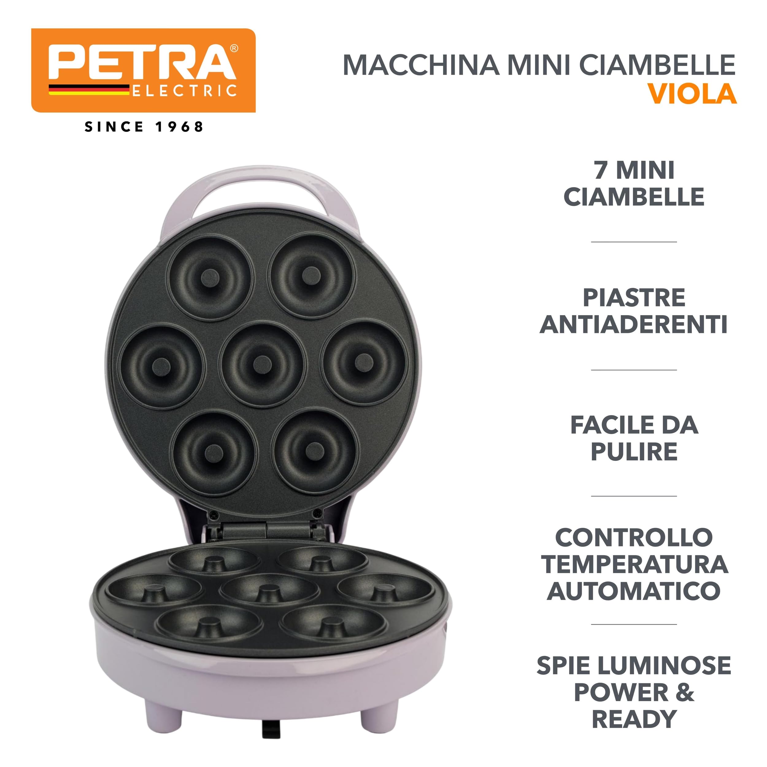 Giles & Posner Mini Doughnut Maker – Piastre di Cottura Antiaderenti per 7 Ciambelle, Macchina per Ciambelle Facile da Pulire, Macchina delle Prelibatezze per Bambini, Spegnimento Automatico, 1000W