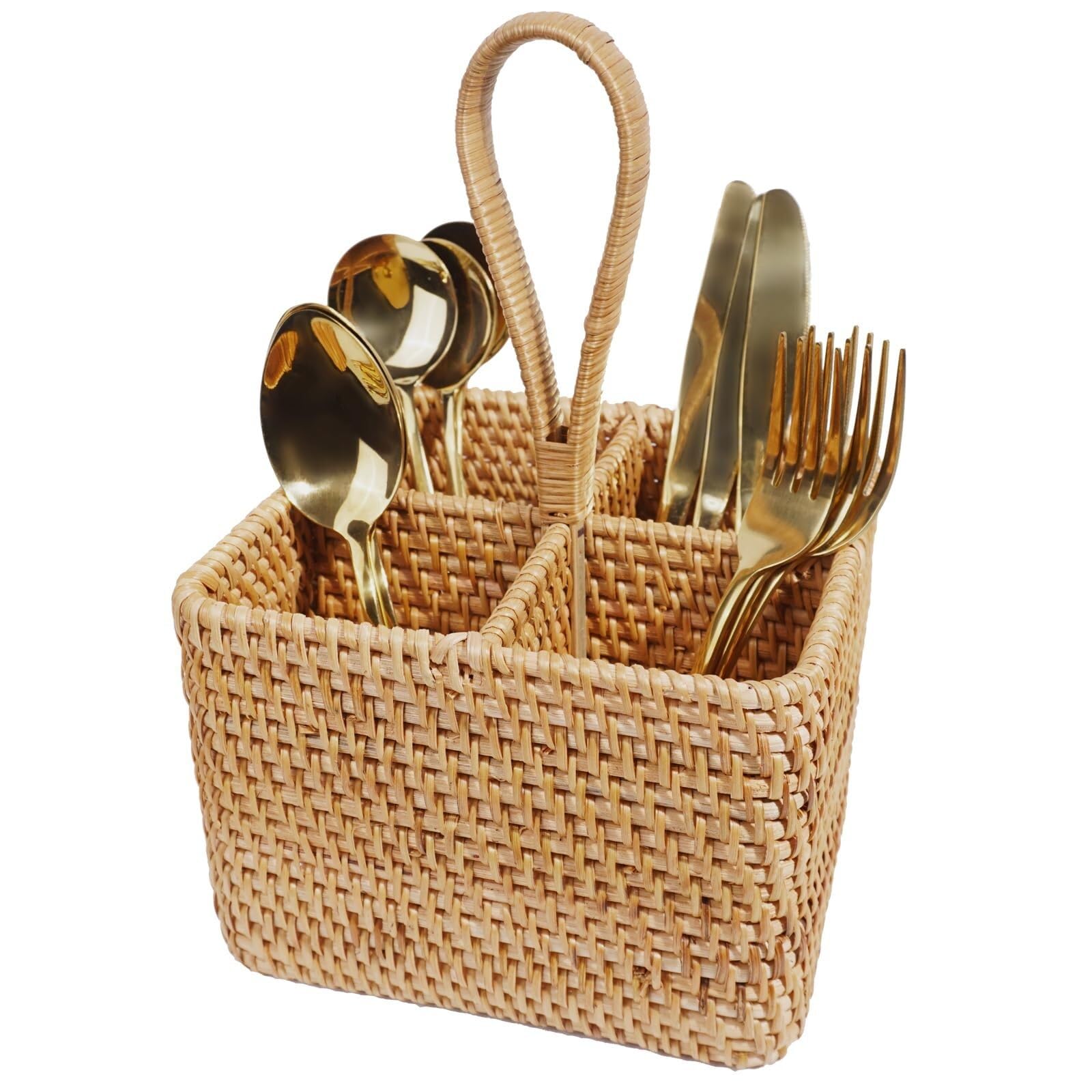 Xiovgriokk One Color Natural Willow Cutlery Rack With Built-In Handle; Wicker Spoon And Utensil Holder, Condiment