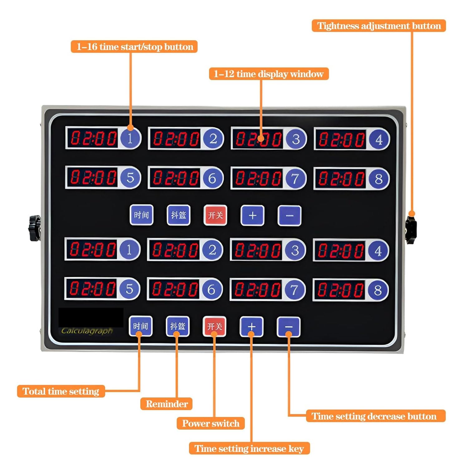 Temporizador de cocina digital de 16 canales, temporizador de cuenta regresiva electrónico con control de volumen de segundos de acero inoxidable, función de memoria, conversión de unidades múltiples