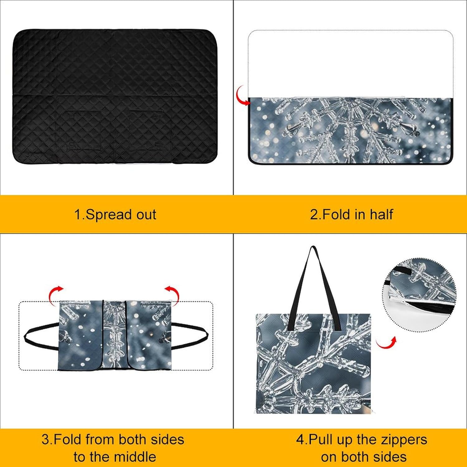 Transparent Snowflake Picnic Blankets Waterproof Blanket Outdoor Beach Blanket with Tote Bag Design, Foldable Picnic Mat for Camping, Beach, Park 150x100cm