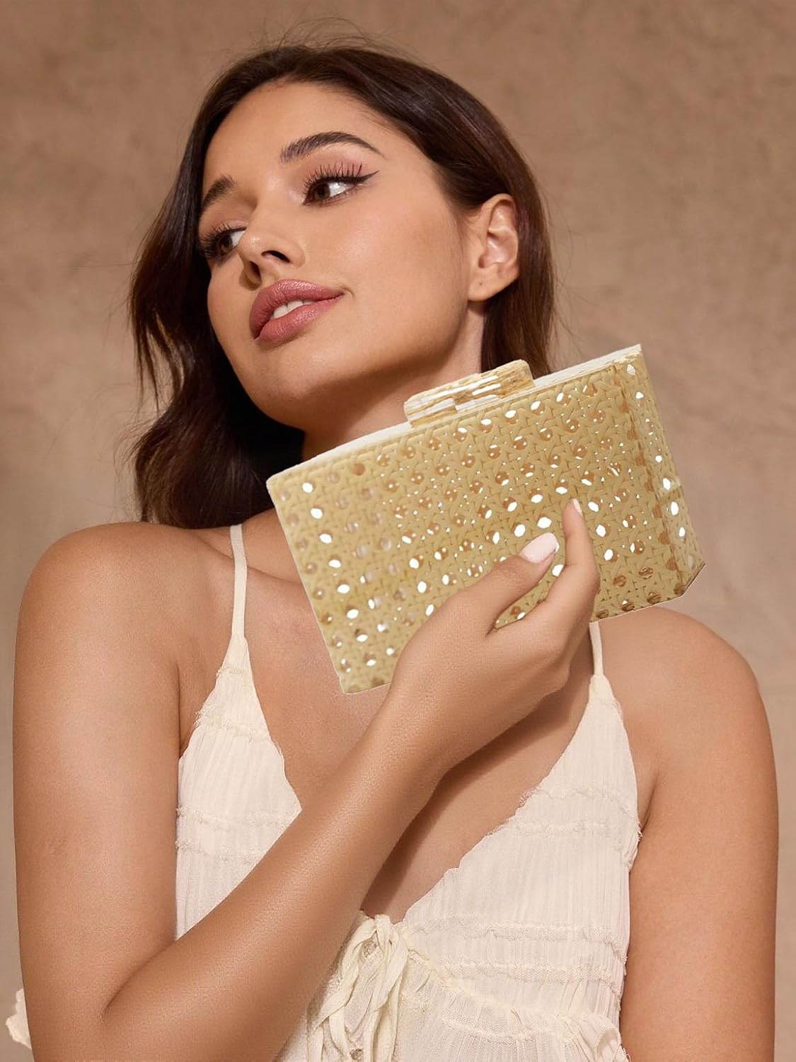 RomanticDesign Women Acrylic Handbag Rattan Woven Pattern Square Box Crossbody Handbag Shoulder Bag Chain Purse - Image 3