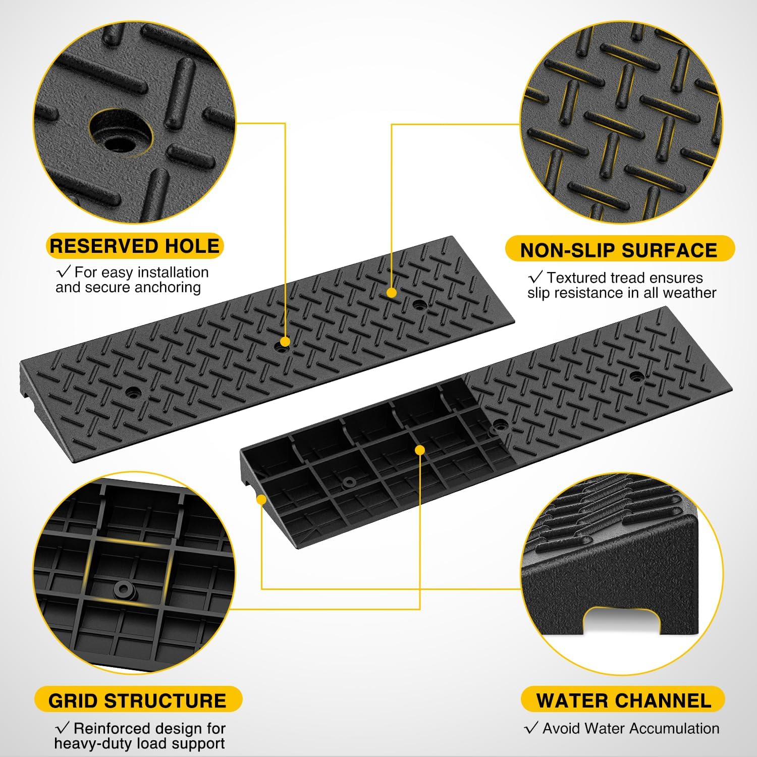 Nilight 2.4" Rise Curb Ramps, Heavy Duty Rubber Driveway Threshold Shed Ramp for Sidewalk Cars Lawn Mower Wheelchairs Motorcycles, 3300lbs Load Capacity