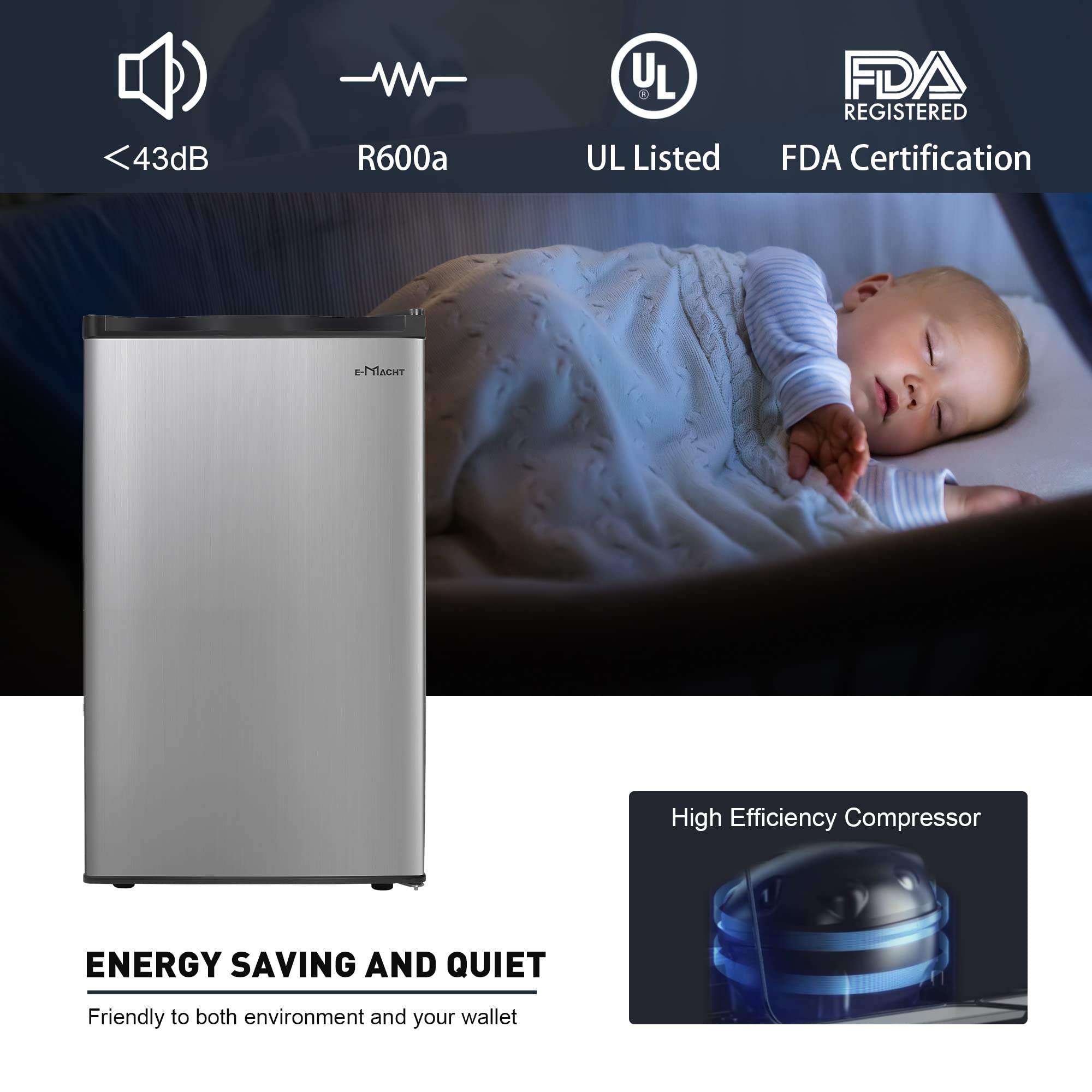 E-Macht 3.2 Cu.Ft. Mini Fridge with Freezer, Single Door Compact Refrigerator,Removable Glass Shelves, Reversible Door, Small Refrigerator for Apartment, Office, Dorm on Fridge.com