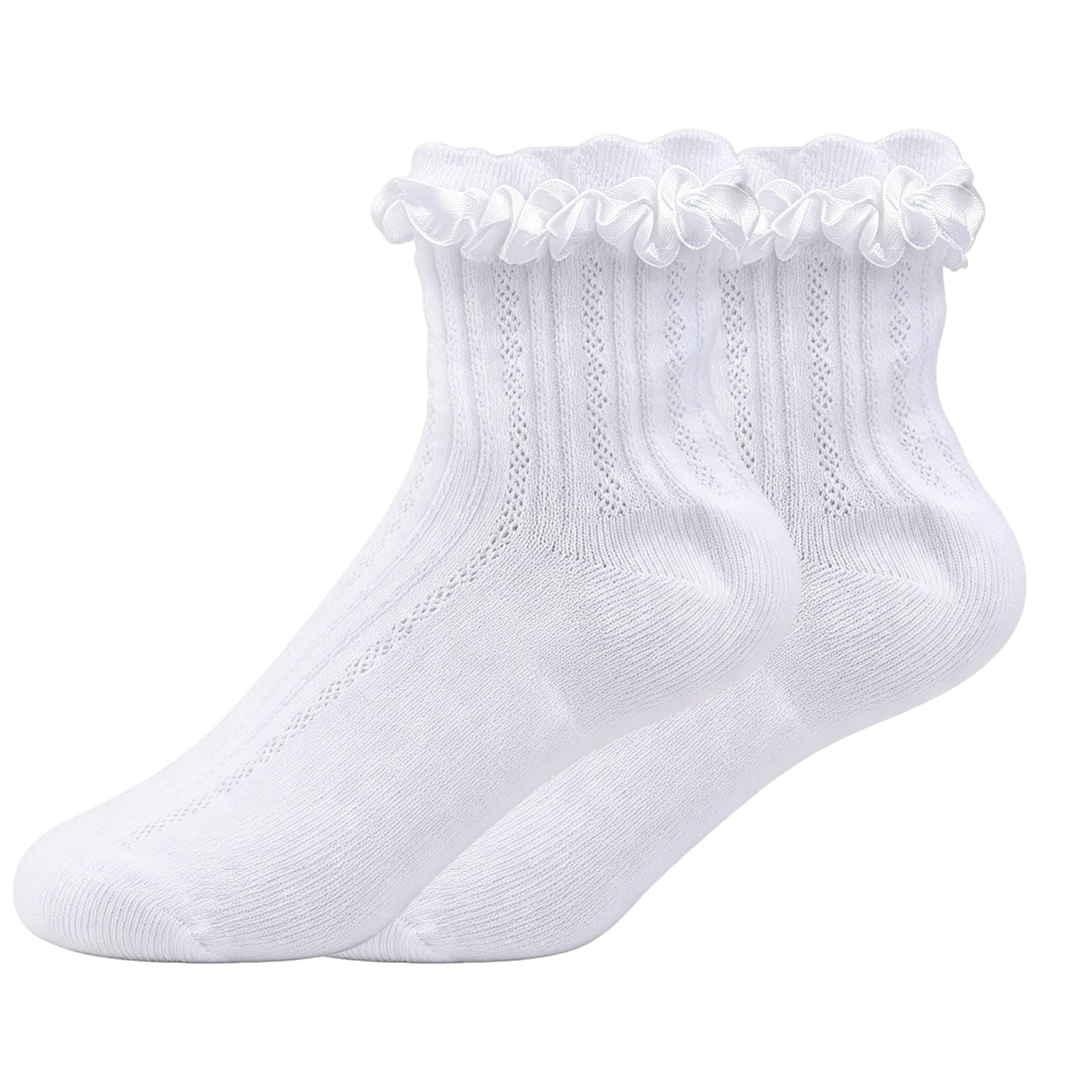 Haonyue 1 Pairs White Ruffle Ankle Socks for Women, Frilly Trim Socks, Cute Princess Sock for Bridal Wedding, Hen Party, Bachelorette, Lolita Fashion, Daily Wear