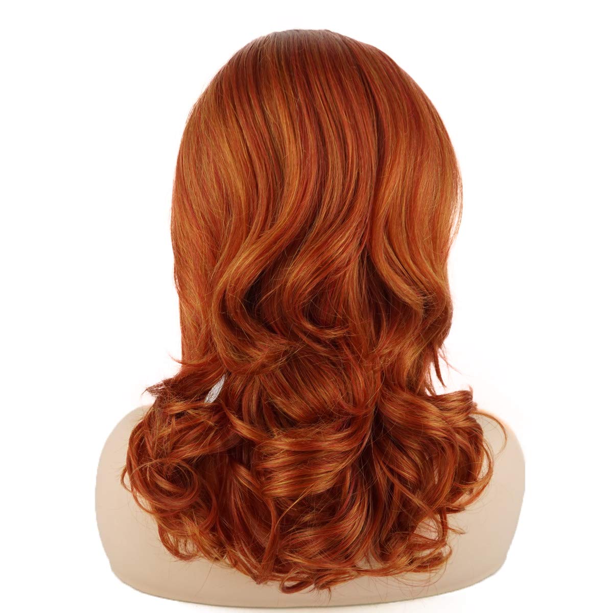 Hair Wavy Shoulder Length 16inch Blonde Red Mix Half Hand Tied Heavy Density Synthetic Lace Front Wigs