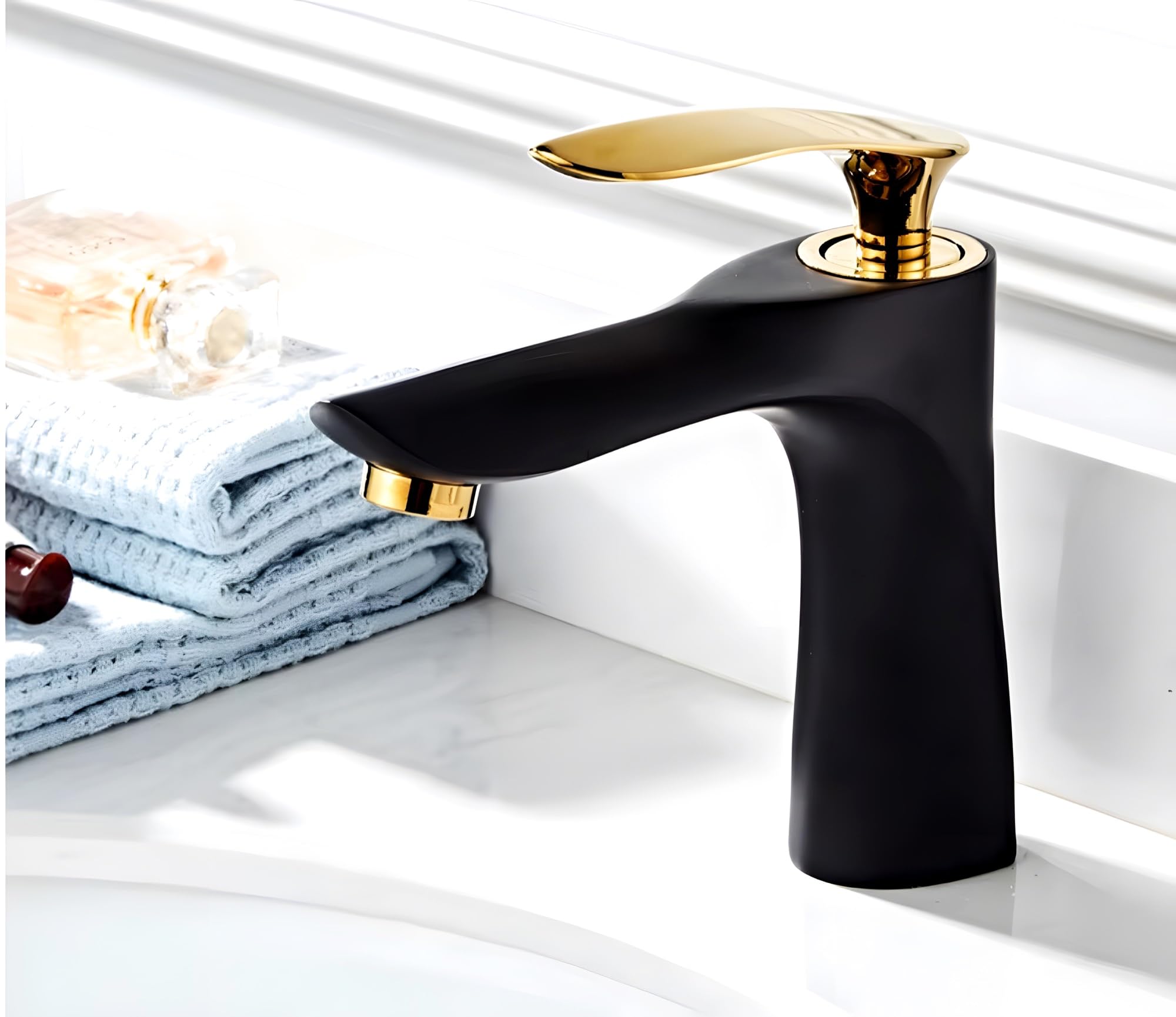 AQUAKART Black Gold Faucet Tap Mixer Hot and Cold Water Heavy Single Lever Basin Mixer 7 inches with Connector Pipes and Ceramic Cartridge for Bathroom Wash Basins-image-32