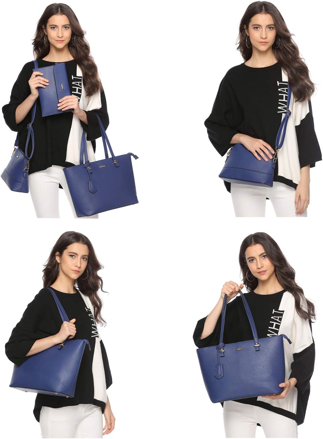 Women Fashion Synthetic Leather Handbags Tote Bag Shoulder Bag Top Handle Satchel Purse Set 4pcs - Image 6