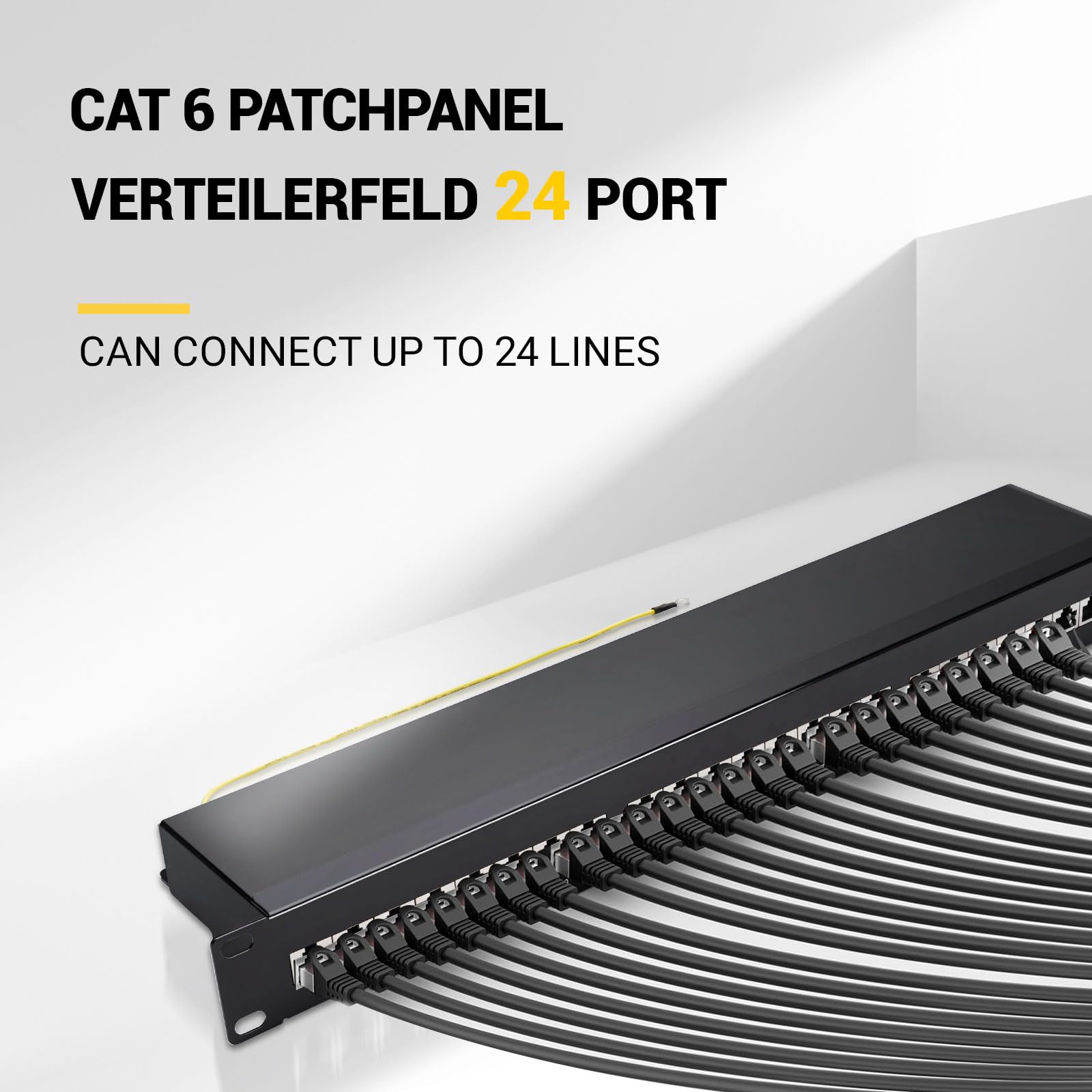 Pannello patch CAT 6a 24 porte schermato – Pannello patch da 19" per montaggio rack o montaggio server – RJ45 Patch field 19" compatibile con Cat5e Cat6 Cat6a Cat7 – 10 Gbps, nero