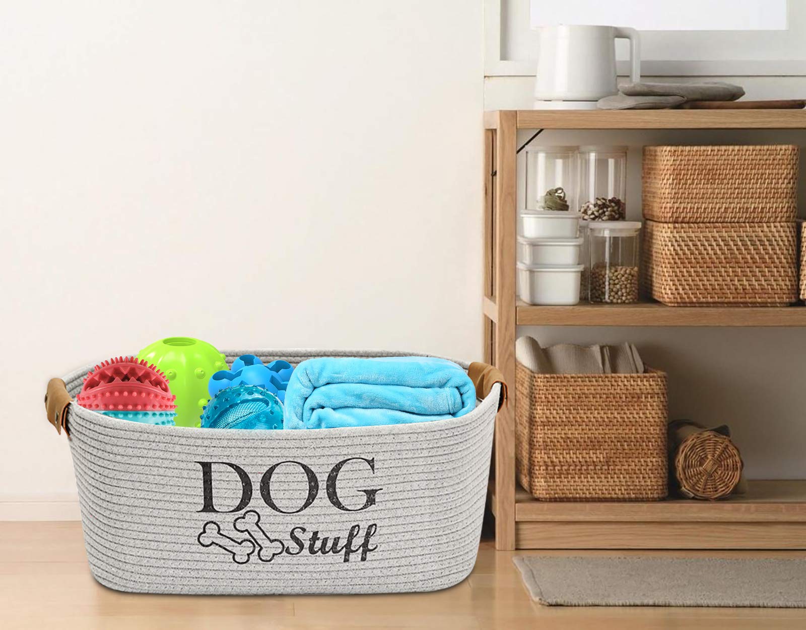 MOREZI Canasta de almacenamiento de juguetes para perros con cuerda de algodón.adecuada para organizar juguetes para mascotas, ropa para perros y otros suministros-Gris
