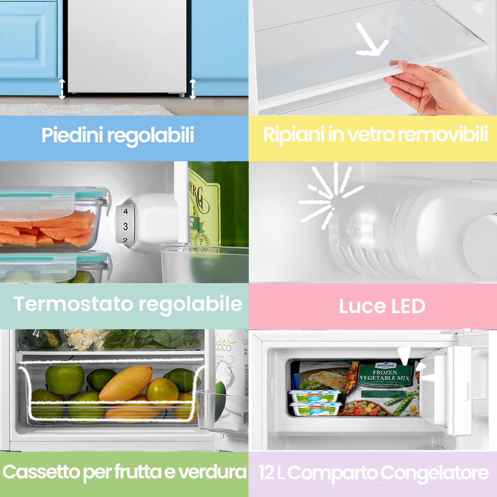 COMFEE' RCD115WH2 Frigorifero Piccolo con Freezer 80 Liter, Frigo Monoporta, Bassa Rumorosità 39db, Porta Reversibile, Compressore Inverter, Luce LED, Adatto per Casa, Ufficio, Camera, Bianco
