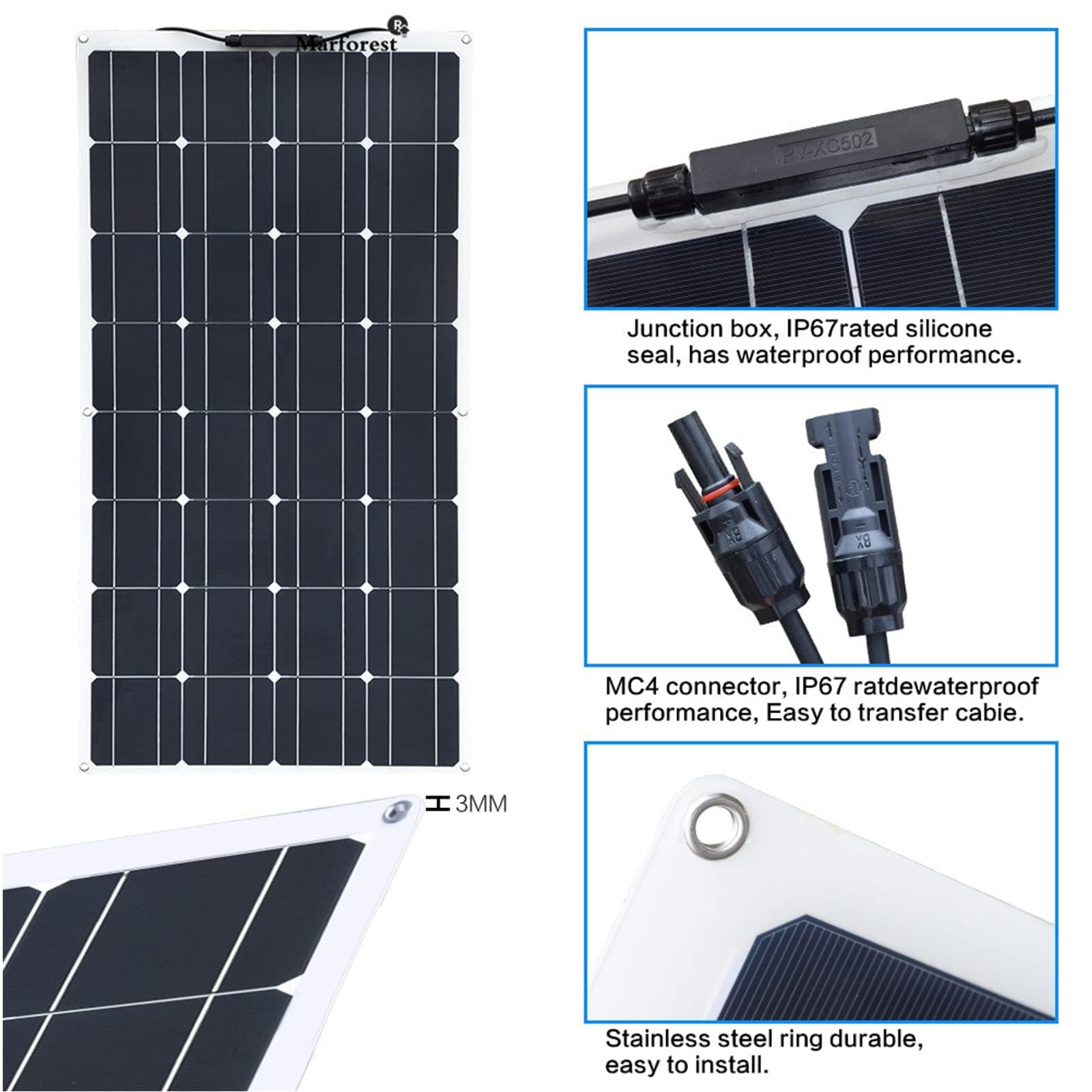 szt. 100 W elastyczny panel słoneczny 12 V zestaw systemowy 20 A kable kontrolera ładowania z zaciskiem krokodylkowym kable złącza PV do jachtu, łodzi, kampera, kabiny, ładowania akumulatora 12 V