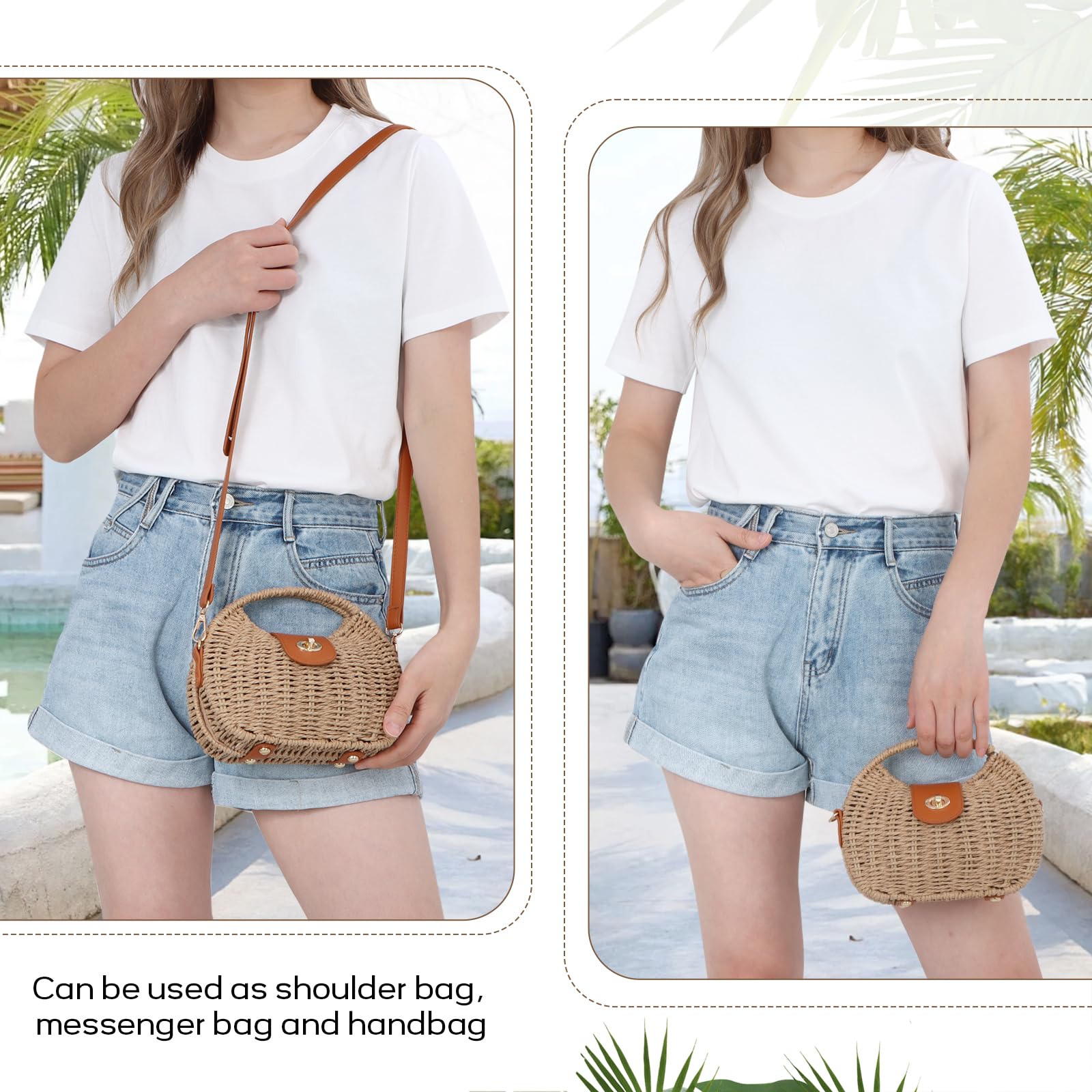 SUKUTU Paille Sac de plage à main tissé Crossbody Sacs à bandoulière Top Handle Satchel Sac à main Porte-monnaie pour l'été