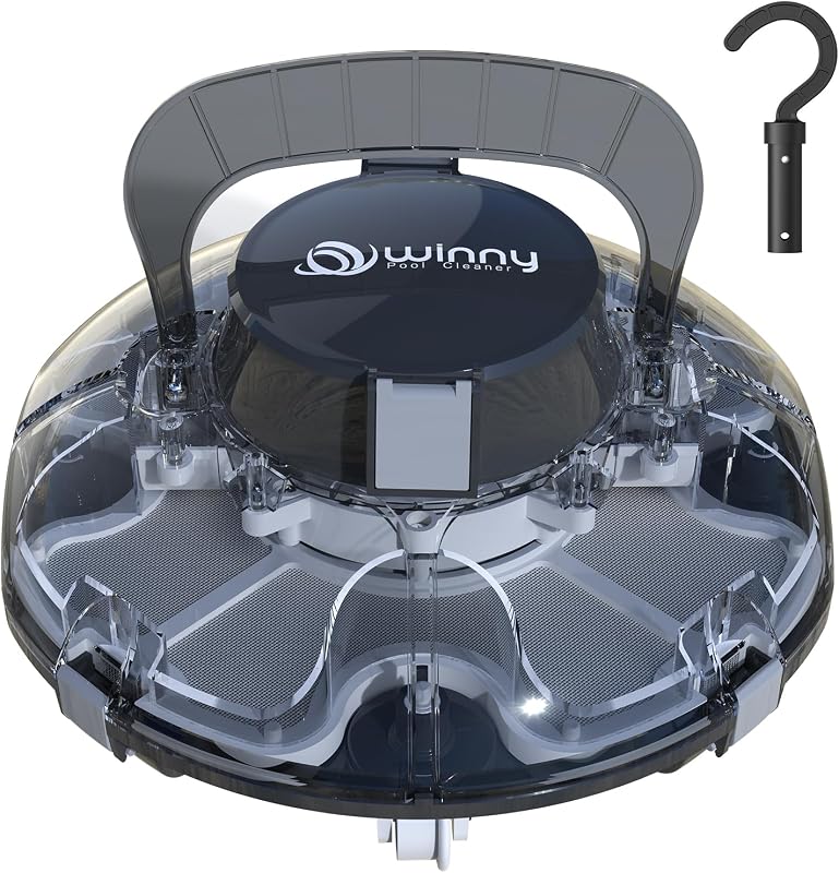 Winny Pool Cleaner Cordless Pool Vacuum Robot for Above Ground Pool | Automatic Model, Cleaning Up to 660 sq.ft, Dual-Layer Filtration, 90 Mins Runtime, Self-Parking, with Hook, Space Black