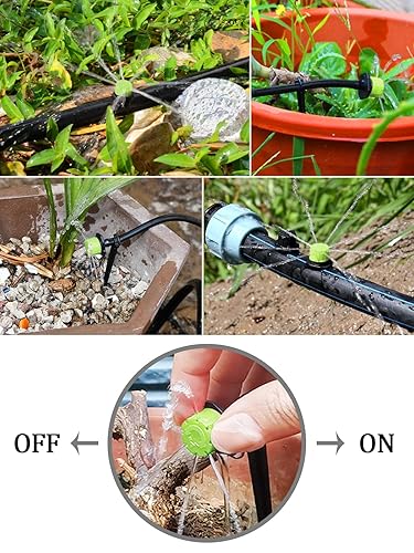 Miniatura 24 de Kalolary 200 goteros de riego ajustables, emisor de goteo de púas de 1/4 de pulgada, rociadores de riego de 360 grados, goteros antiobstrucción