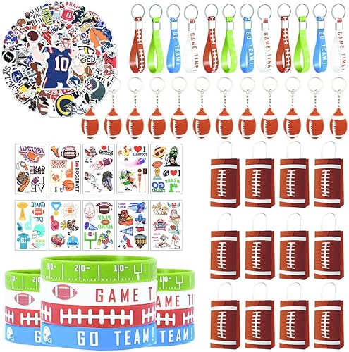 Juego de 108 piezas de bolsas de regalo de fútbol de silicona, llavero de silicona para pulsera, calcomanías de tatuaje, perfectas para fiestas