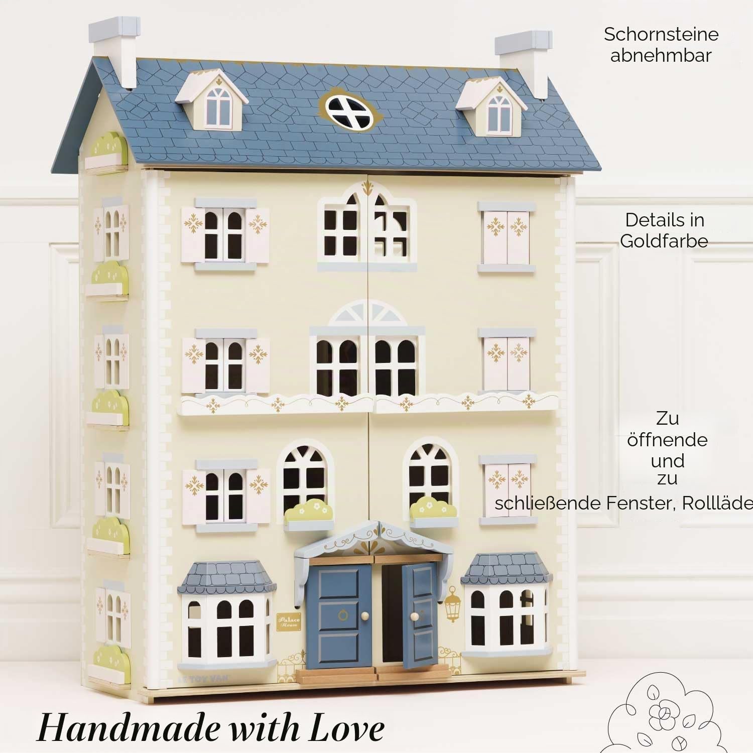 Le Toy Van - Palace House Large Wooden Doll House, 5 Storey Wooden Dolls House Play Set - Suitable for Ages 3+