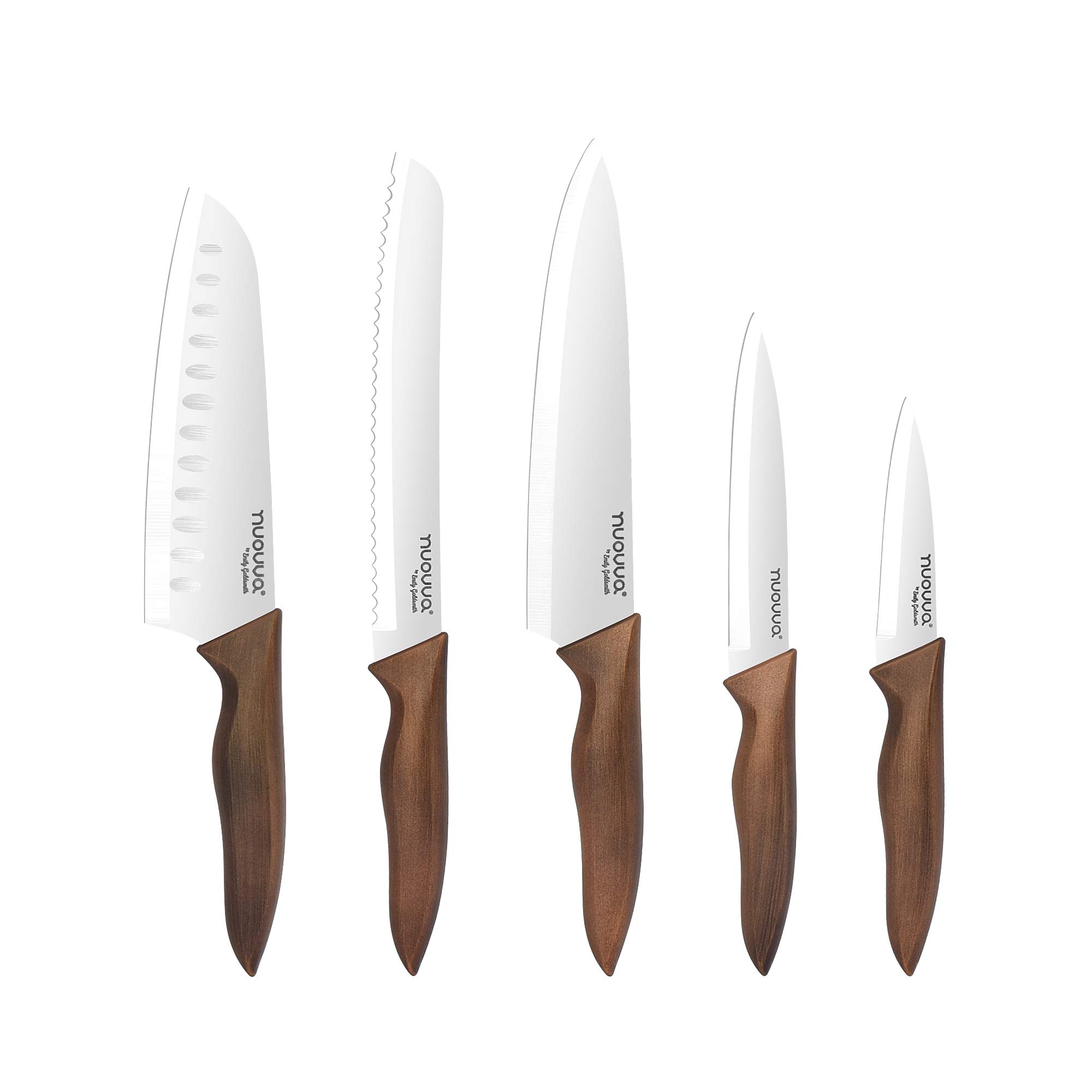 nuovva Kitchen Knife Set - Stainless Steel Kitchen Knives - 5pcs Sharp Boning Knife Set, Includes Chef, Bread, Santoku, Utility, Paring Knives
