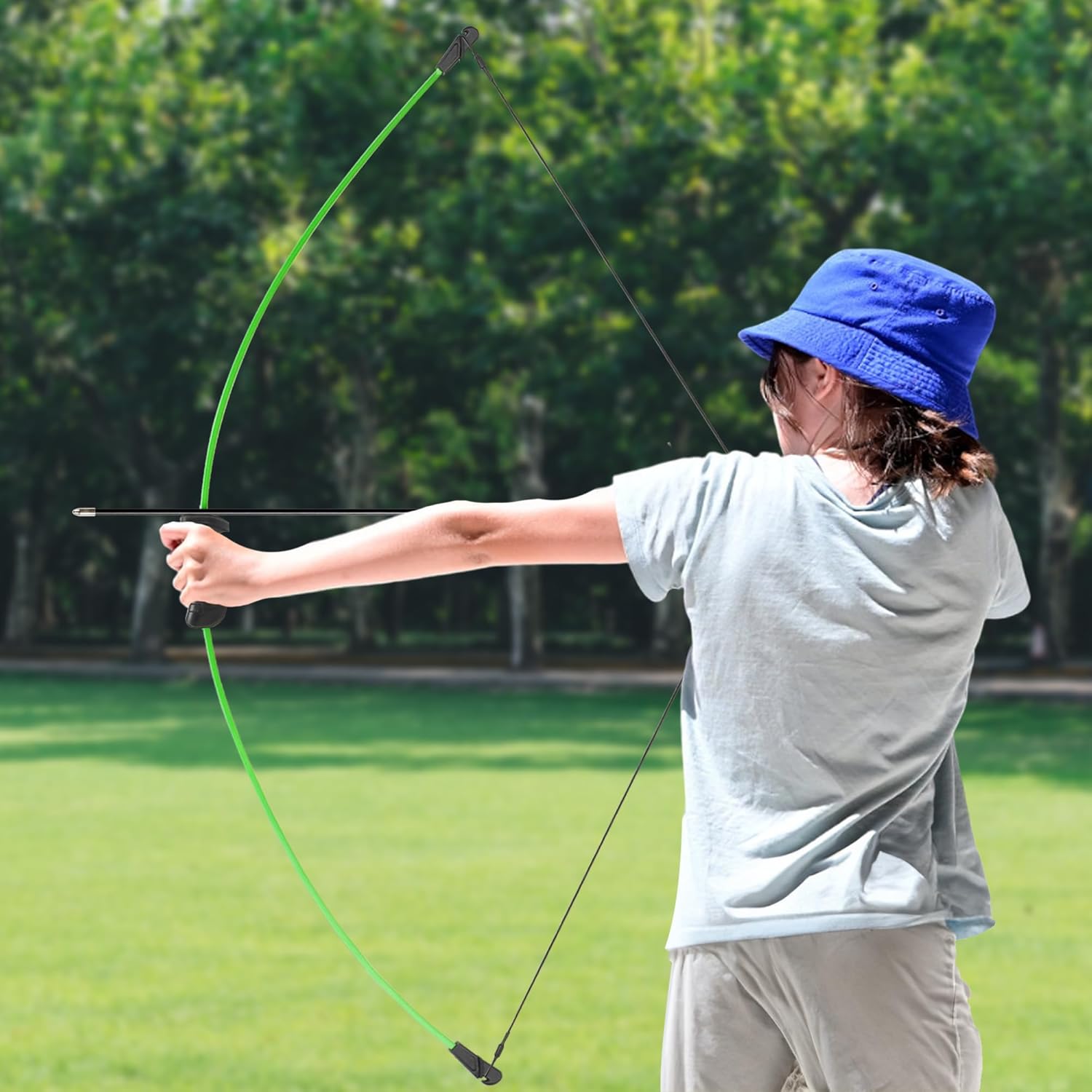 15lbs Recurve Bow and Arrow Set for Beginners, Left & Right Handed Youth Archery Kit, Blue/Green