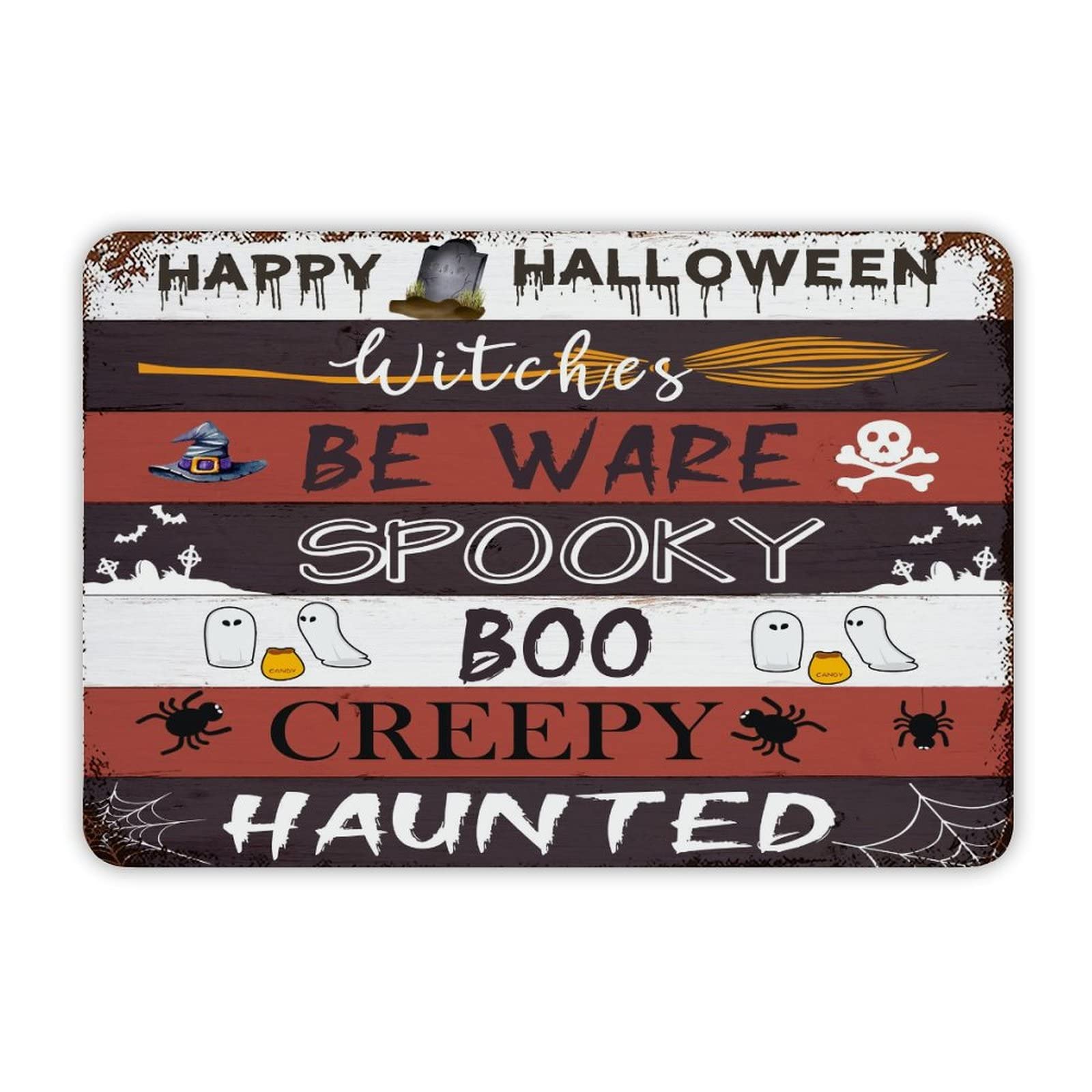 ENEDNATE October 31 Happy Halloween Trick Or Treat Be Ware Spooky Ghost Vintage Metal Sign 8x12 Decorative Aluminum Tin Sign for Indoor Outdoor Kitchen Bar Restaurant Cafe Pub Wall Art Decor Poster