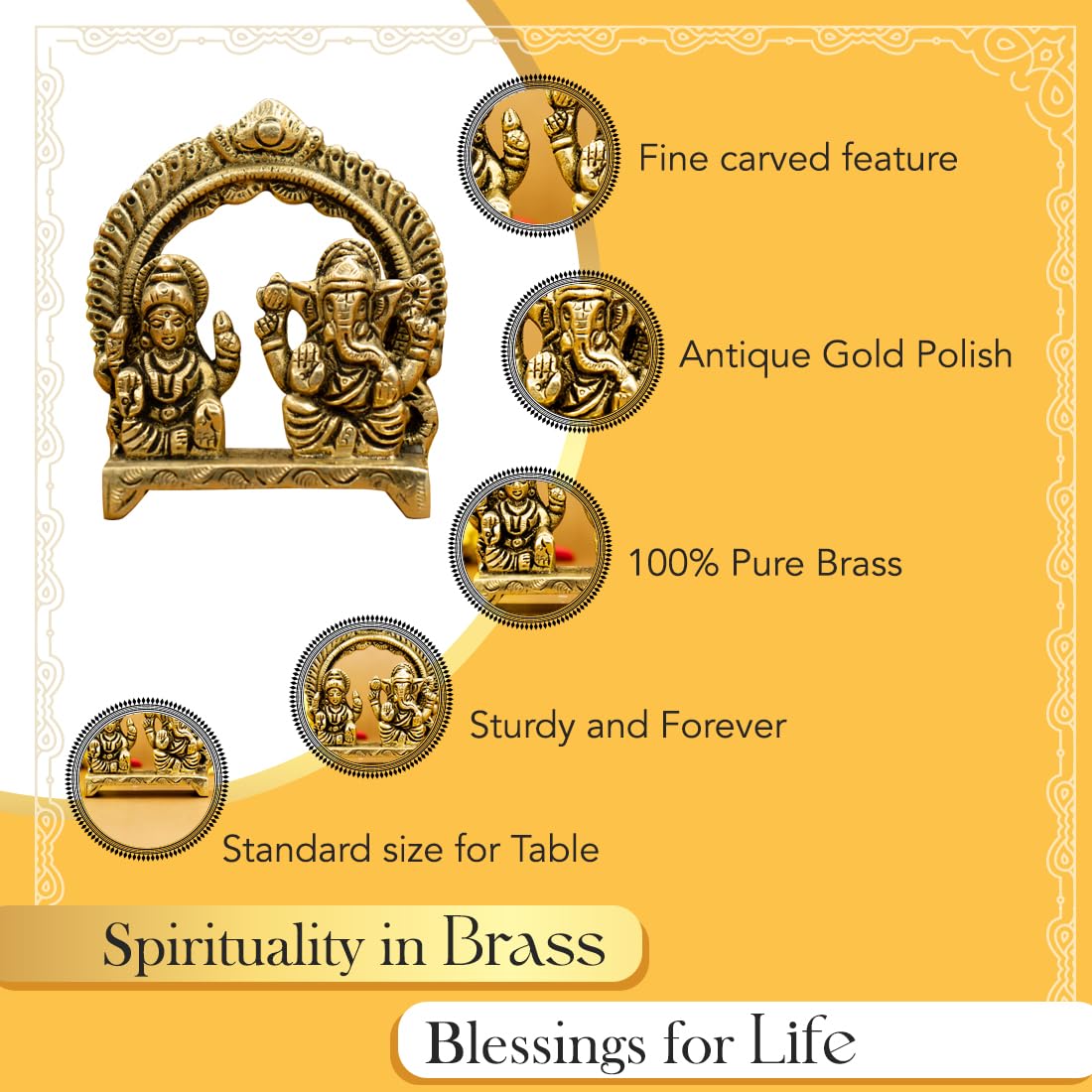 Brass Lakshmi Ganesh Idol - Prosperity & Good Fortune -3