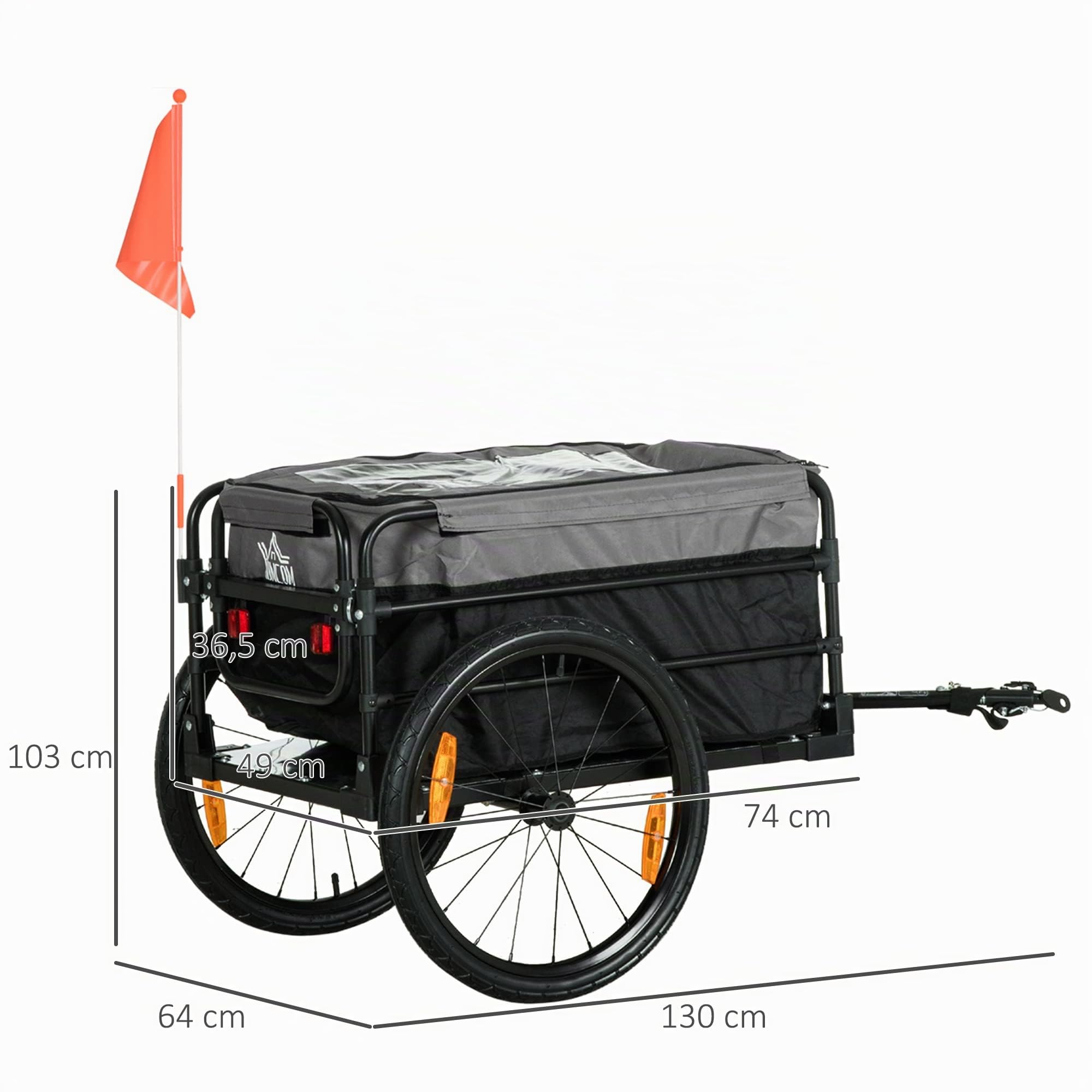 HOMCOM Remolque de bicicleta 2 en 1, remolque de carga, remolque para bicicletas con neumáticos de 20 pulgadas, capacidad de carga de 40 kg, acero, tela Oxford, negro+gris, 130 x 64 x 64/103 cm