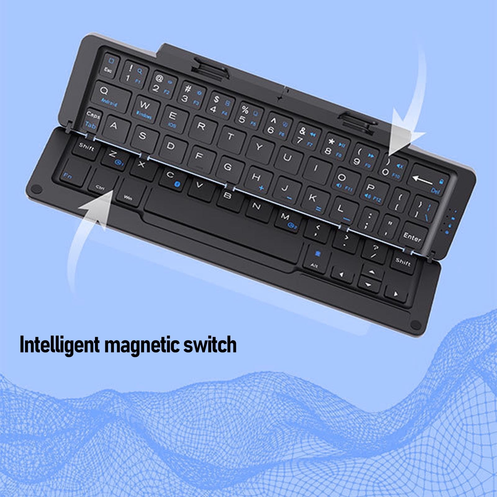 Dpofirs Foldable Bluetooth Keyboard, Portable Folding Wireless Keyboard with Magnetic Stand, Quiet Pocket Travel Keyboards for Tablet Phone Computer
