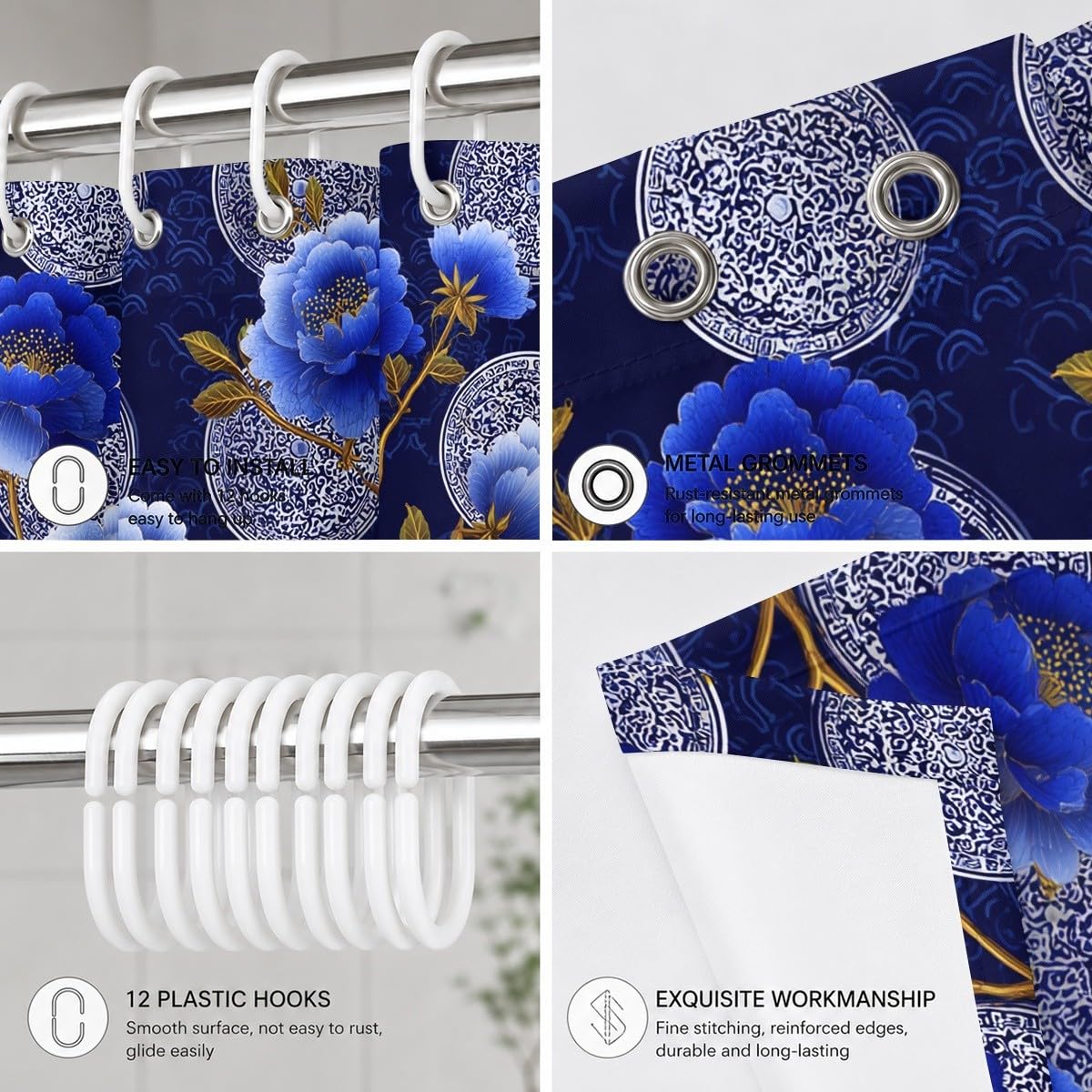 Generico Tenda Doccia 240x200 cm Blu Antimuffa e Impermeabile Poliestere
