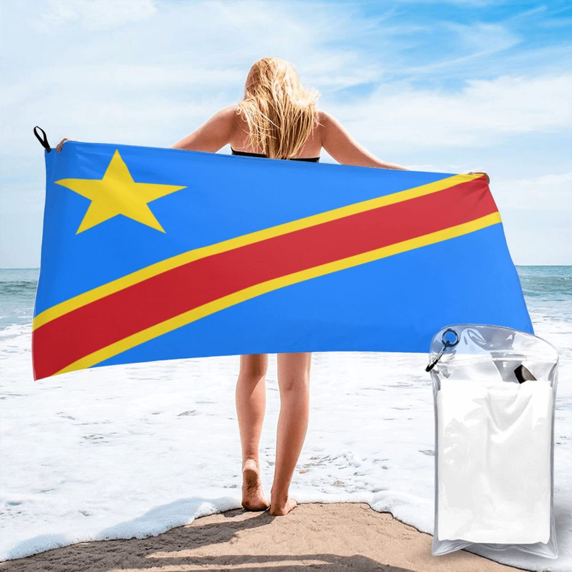 Lsjuee Congo Flag Microfiber Beach Towel-Quick Dry Oversized Towels Blanket for Travel Pool Camping