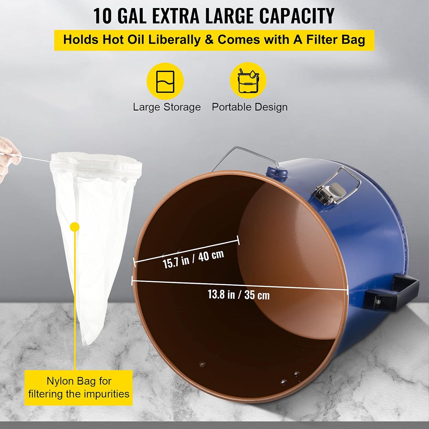 Buy Vevor Fryer Grease Bucket 10 Gal Oil Disposal Caddy Steel Fryer Oil Bucket W Rust Proof Coating 37 9l Oil Transport Container W Lid Lock Clips Oil Caddy W Filter Bag For Hot Cooking Oil