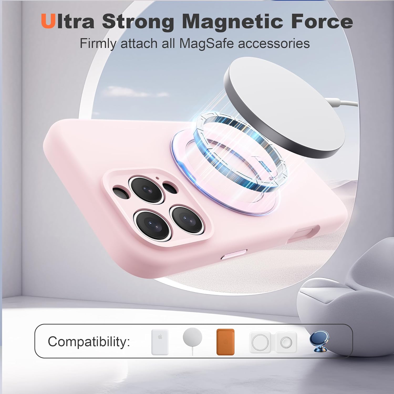 Compatible with iPhone 16 Pro Max Case 6.9'' with 360 Spin Magnetic Ring Stand[Compatible with Mag-Safe] Soft Liquid Silicone 16 Pro Max Case for Men Women,Pink