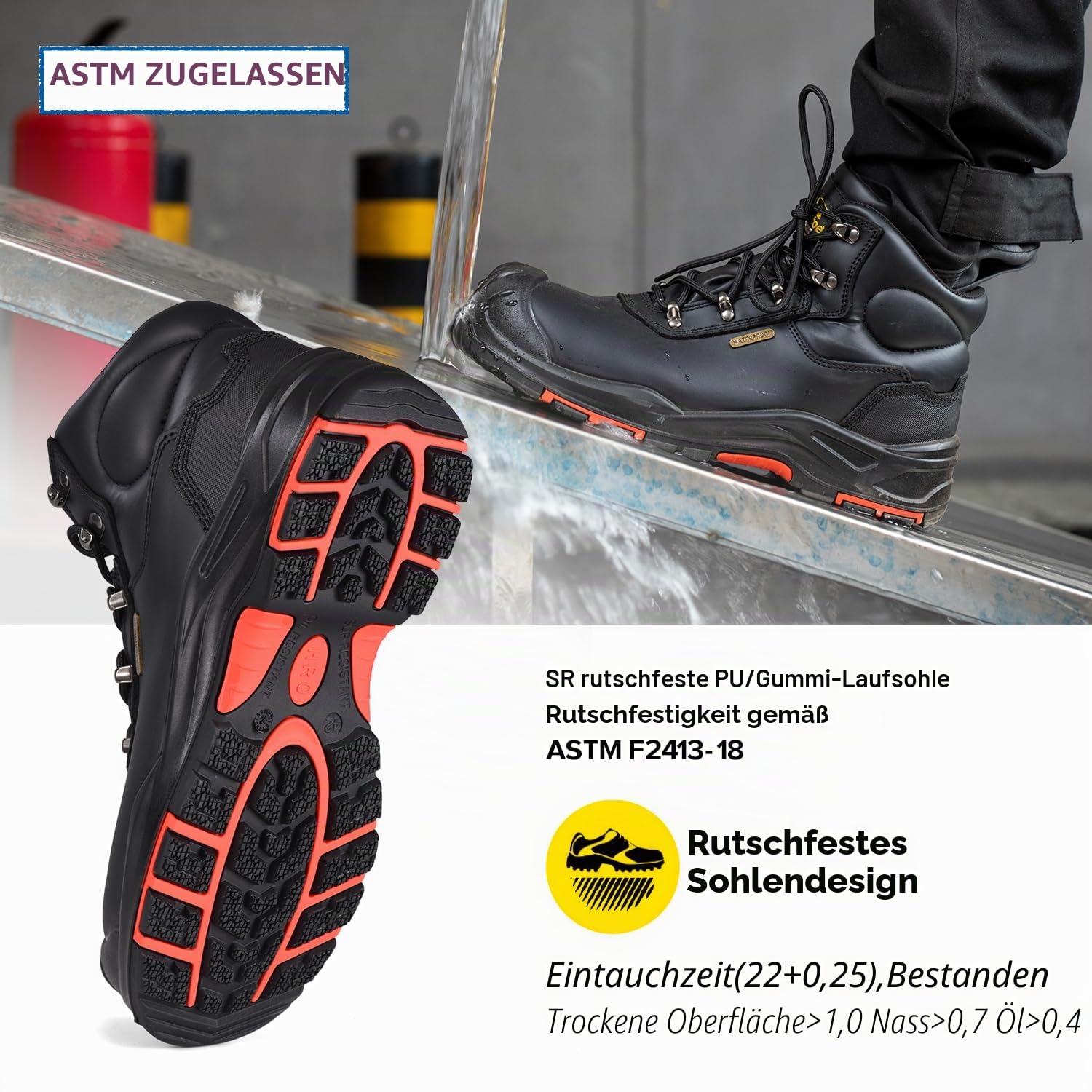 SAFETOE Herren Sicherheitsstiefel M-8565 Wide Fit Non-Steel Composite Toe Arbeitsstiefel ESD antistatische wasserdichte Rindsleder Heavy Duty Anti-Nagel Anti-Rutsch Gummisohle S7L SR EU44