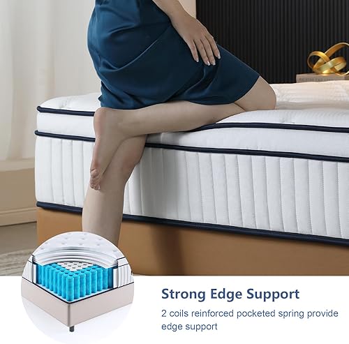 Miniatura 4 de Colchón tamaño matrimonial de 10 pulgadas en una caja, firmeza media con resortes ensanchados y espuma suave, aislamiento de movimiento, soporte de