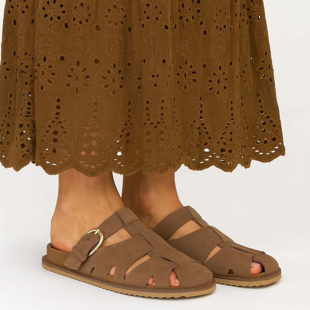 CUSHIONAIRE Benson Fisherman Sandals for Women – Suede Slip On Closed Toe Womens Clogs with Memory Foam Cork Footbed and Arch Support - Image 6
