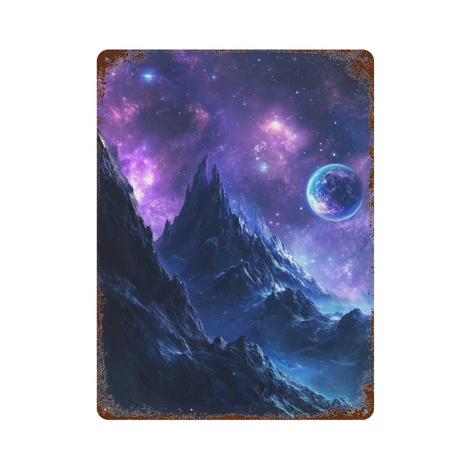 Rusty Metal Tin Sign Galactic Mountain Majesty 15.7"x11.8", Industrial Home Decor for Patio, Garden Room And Bar Decor