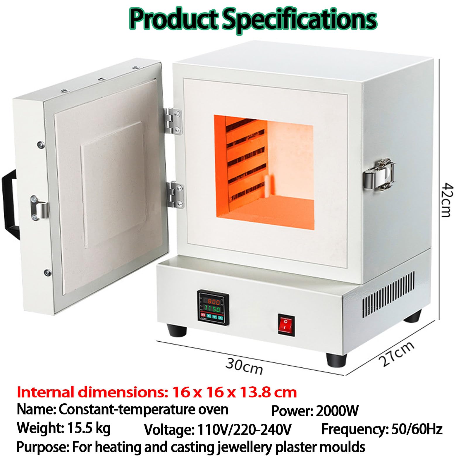 Piec Muflowy O Mocy 2000 W, Regulacja W Zakresie 0–1150 ℃