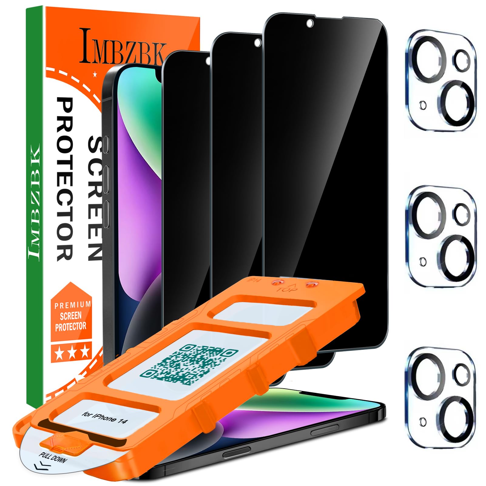Photo 1 of IMBZBK 3 Pack Privacy Screen Protector for iPhone 14, Tempered Glass