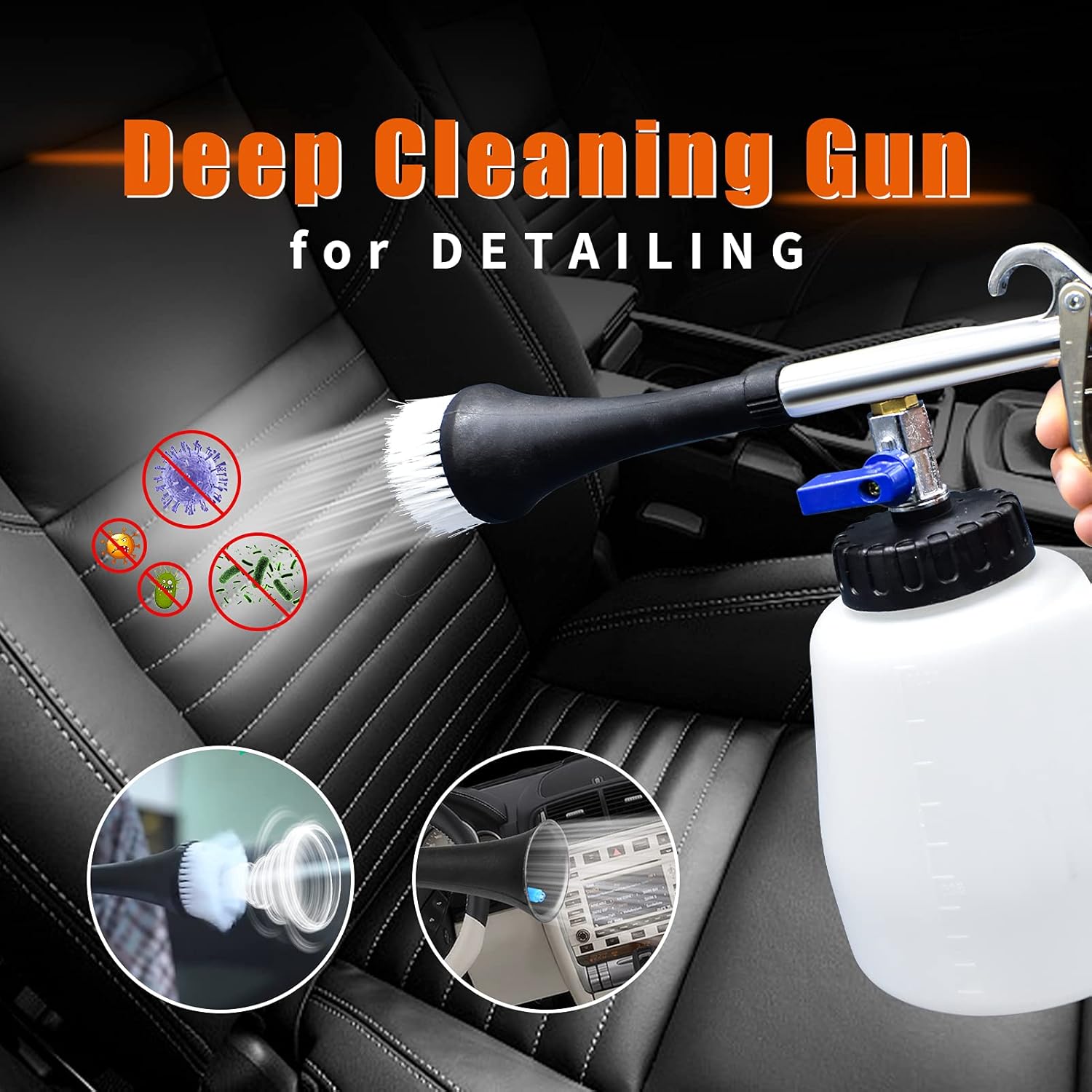 High Pressure Car Cleaning Gun - Pro Tornado Car Interior Detailing Kit, Vehicle Turbo Cleaner Gun with Mitt Glove, 6 Washing Brush, 2 Spraying Tubes, 1L Bottle, Car Cleaning Tool for Air Compressor : Automotive
